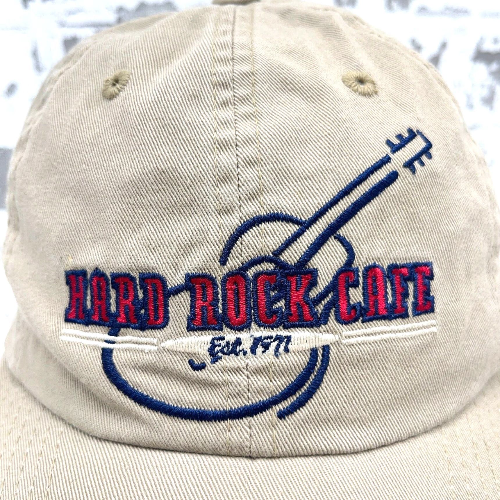 Hard Rock Cafe VINTAGE Hard Rock Cafe Hat Cap Baseball Style Adjustable Cotton Tan Khaki Logo 90s Men Size ONE SIZE - 3 Thumbnail