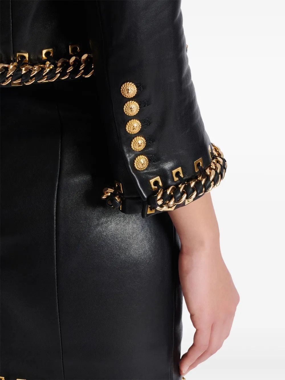 Balmain o1s1wg111225 Chain Detailing Jacket in Black Size L / US 10 / IT 46 - 6 Thumbnail