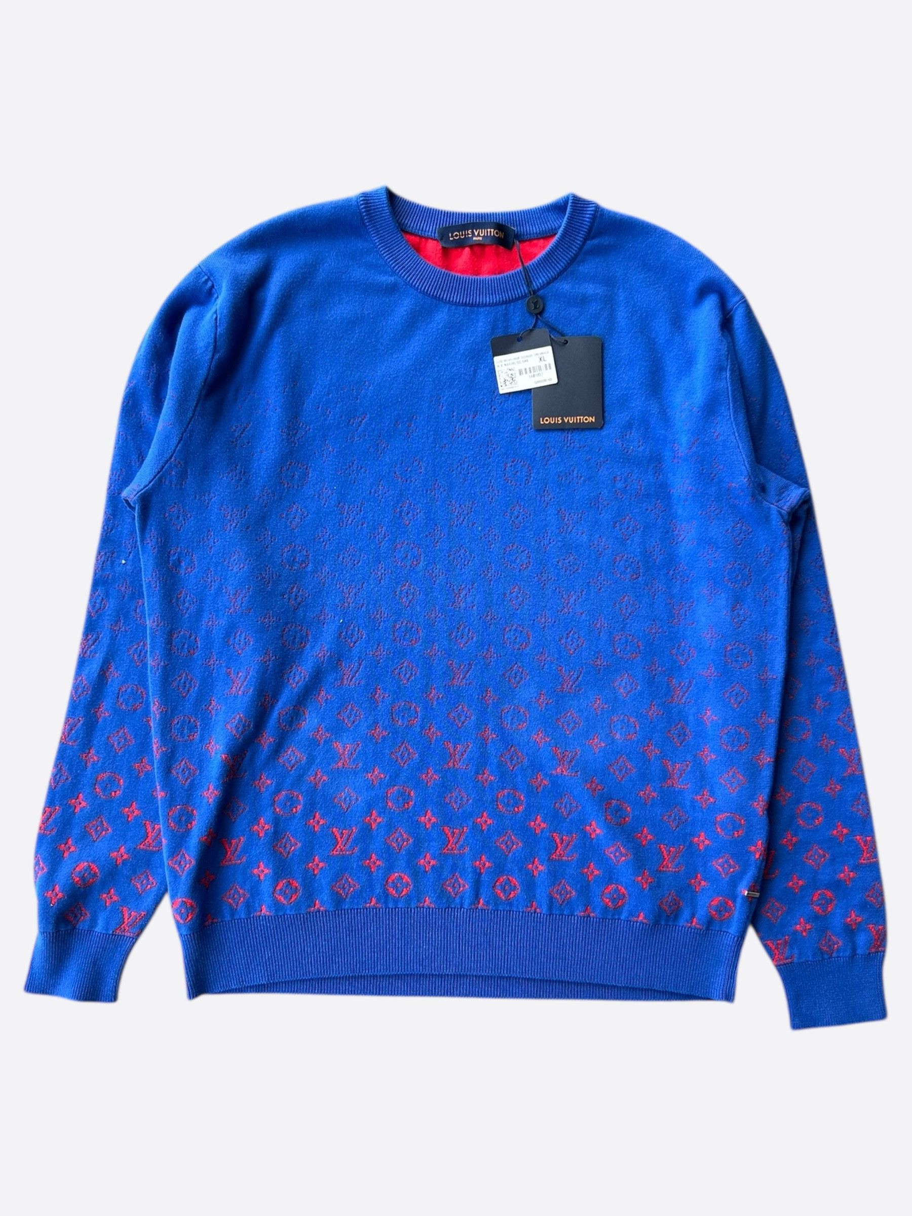 Monogram Jacquard Sweater Blue Lv Monogram Sweater Knit Sweater