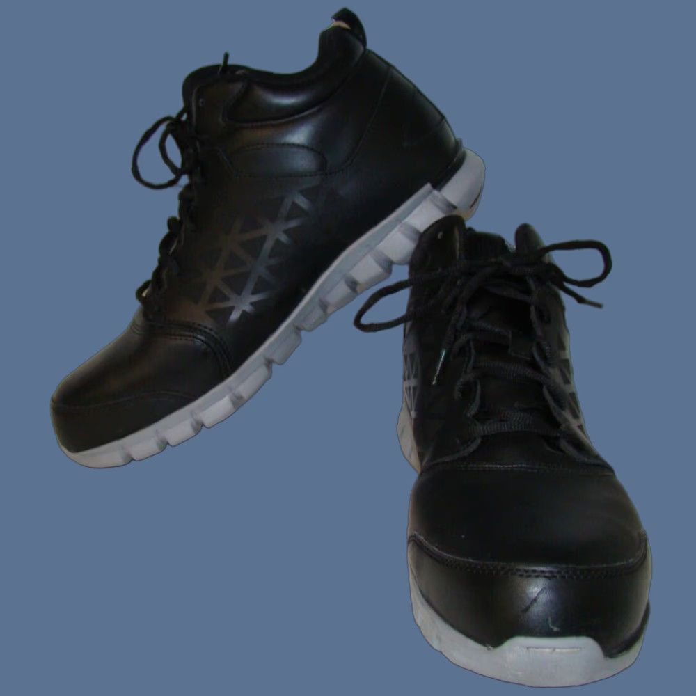 Reebok VINTAGE? No, but adjust: Reebok Work Mens Size 14 W Black Leather Mid Cut Boots ASTM F2413-18 EH Work Boots Size US 14 / EU 47 - 1 Thumbnail