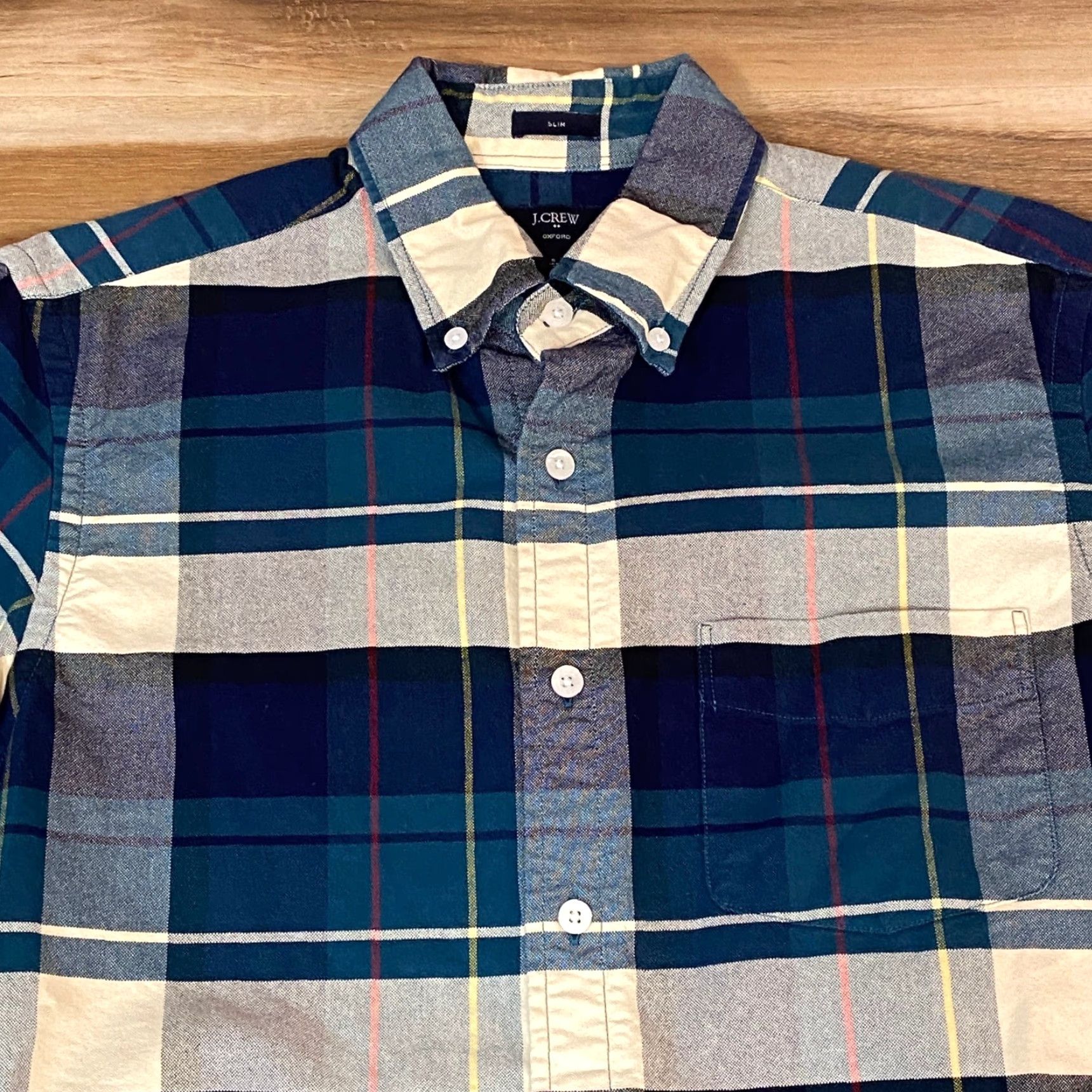 J.Crew J.CREW Oxford Shirt Mens Small Slim Fit Plaid Button-Down Blue Green Cotton Size US S / EU 44-46 / 1 - 2 Thumbnail
