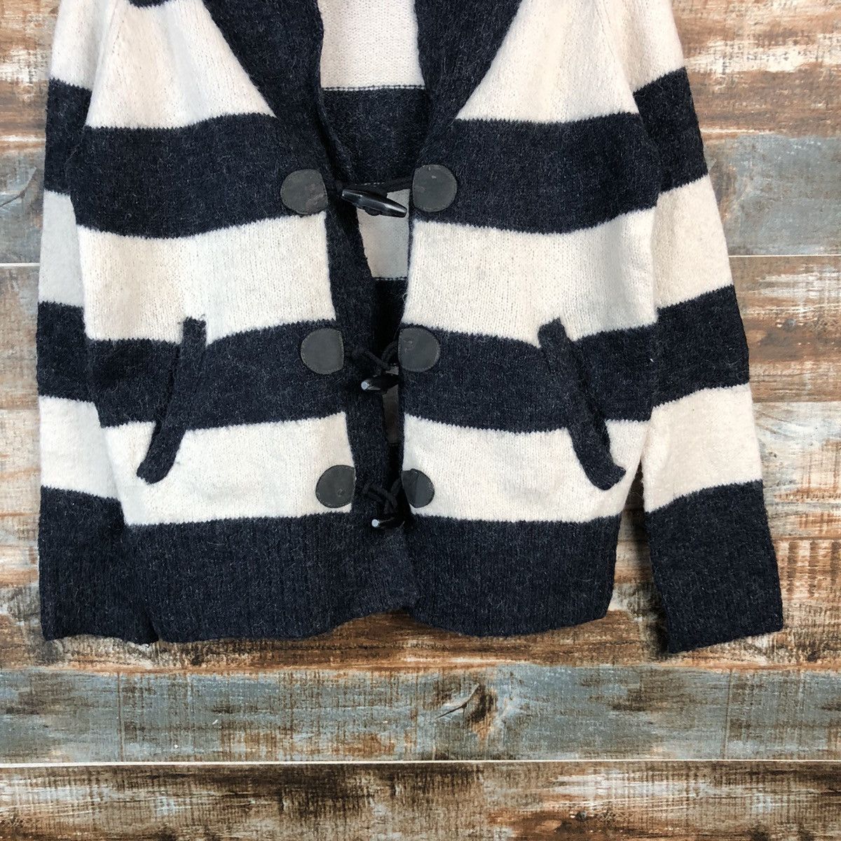 Japanese Brand × Solid and Striped DL Lepsim Stripe Black White Mohair Cardigan Knitwear #C563 Size M / US 6-8 / IT 42-44 - 3 Thumbnail