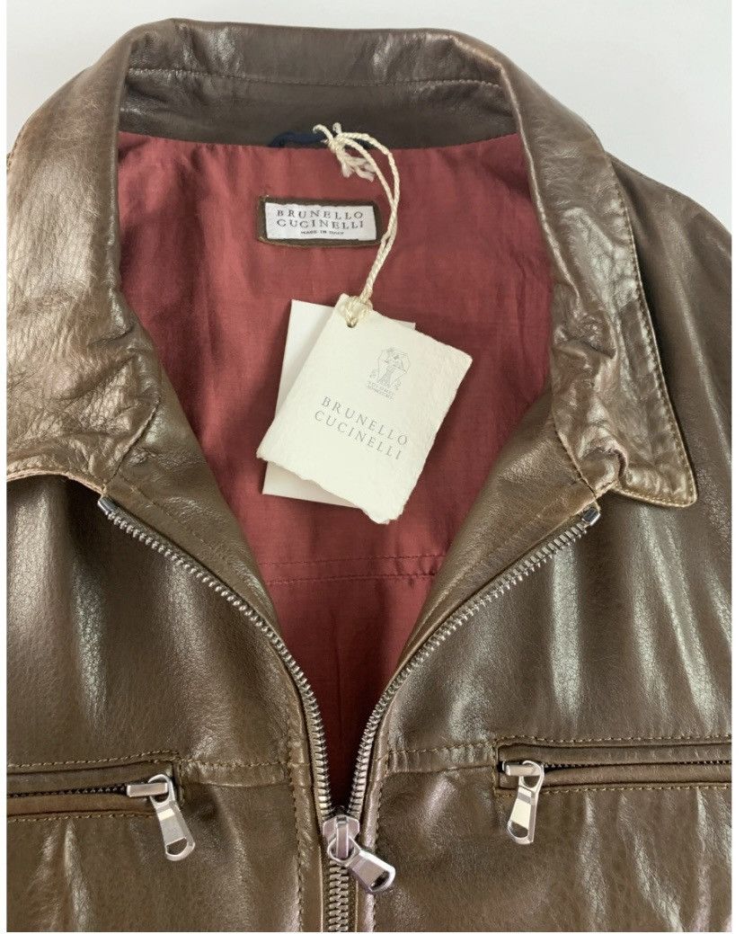 Brunello Cucinelli Brunello Cucinelli 🇮🇹 mocha leather silk lined bomber L NWT Size US L / EU 52-54 / 3 - 8 Thumbnail