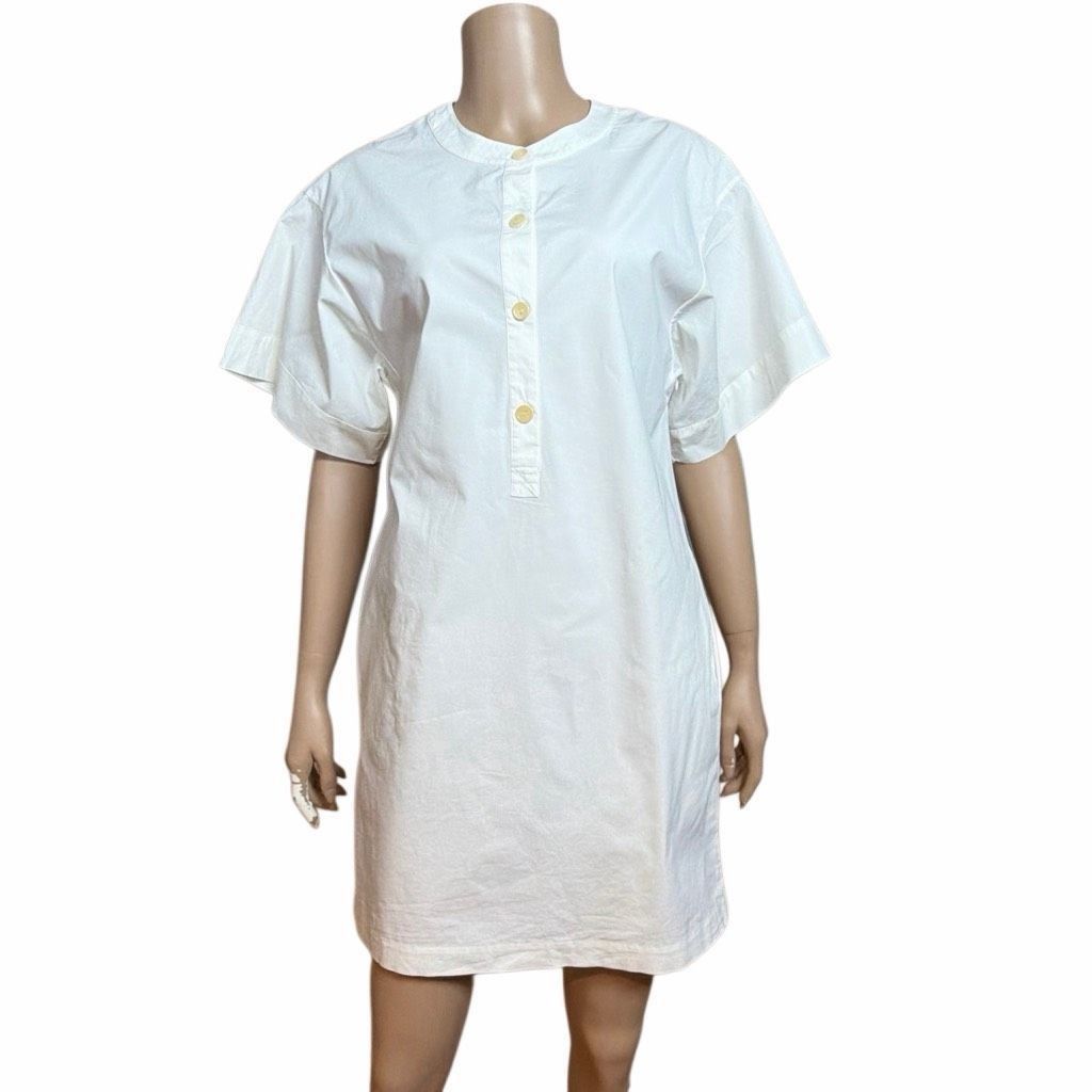 Theory Theory Cuffed Shift Shirt Dress White Cotton Blend 4 (064) Size S / US 4 / IT 40 - 1 Thumbnail