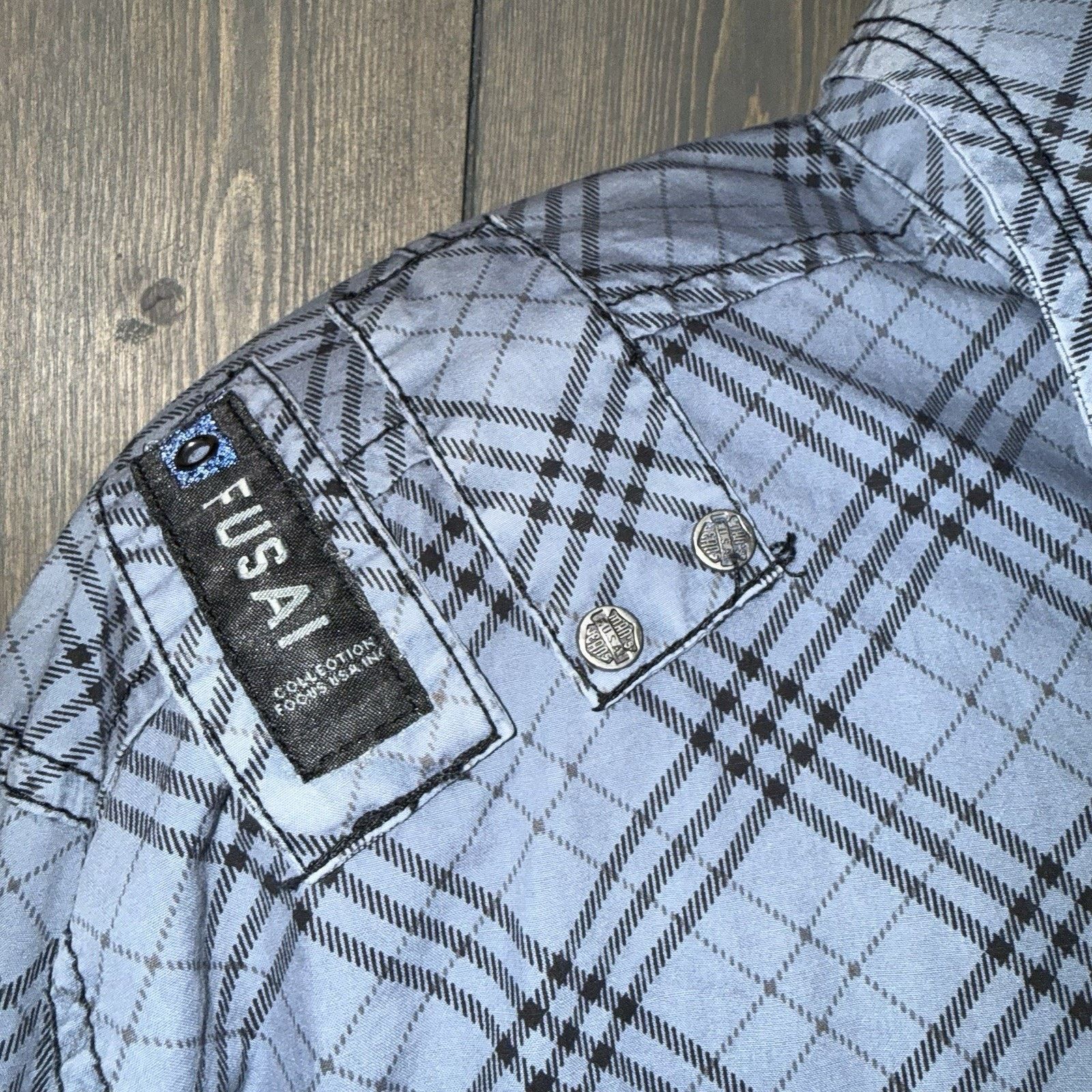 FUSAI Utility Shirt Mens XXL Blue Plaid Zip Pocket Military Shirt Size US XXL / EU 58 / 5 - 4 Thumbnail
