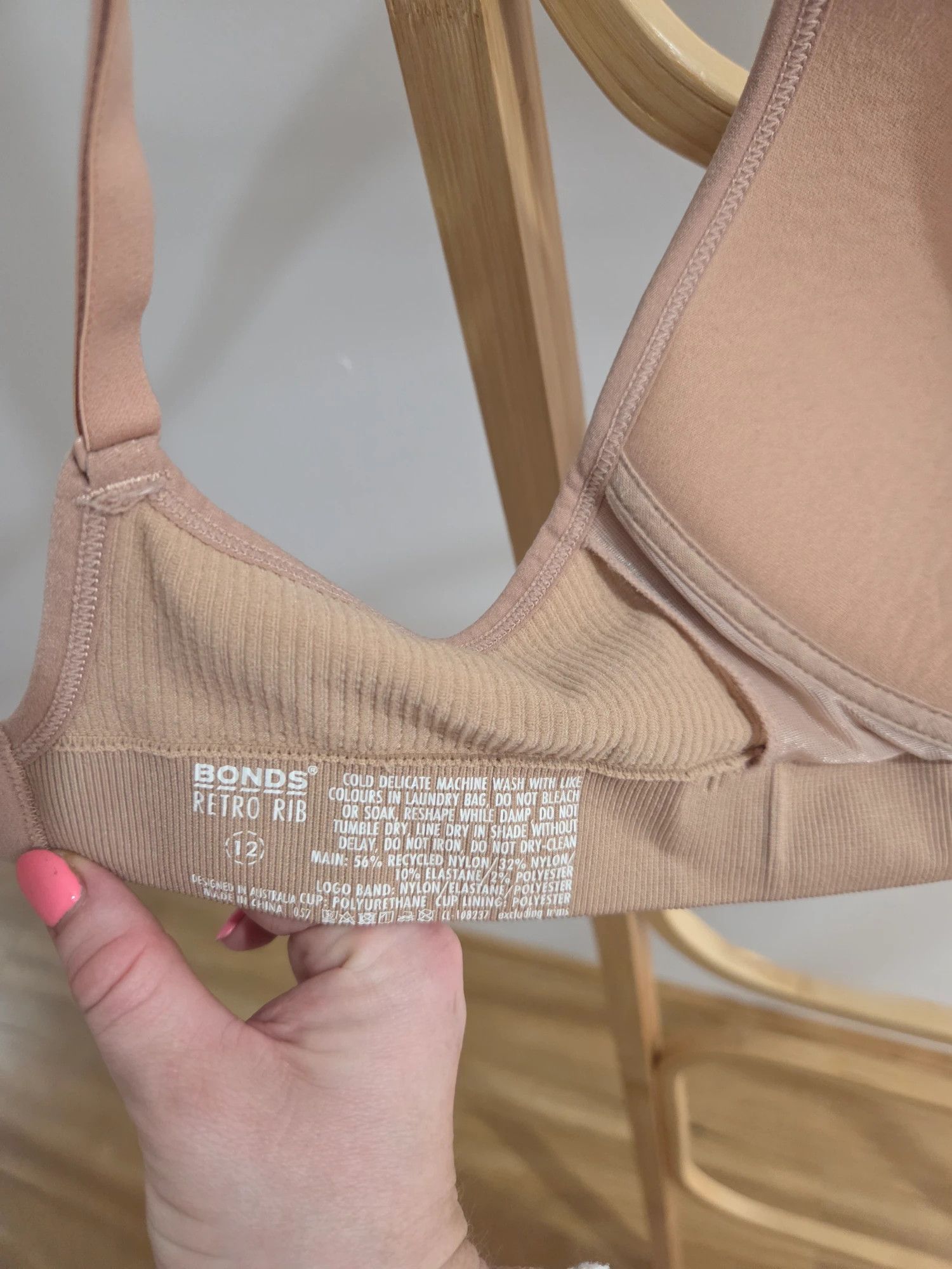Bones BONDS Retro Rib Nude Tan Soft Cup Bralette Low Support Bra Size ONE SIZE - 3 Thumbnail