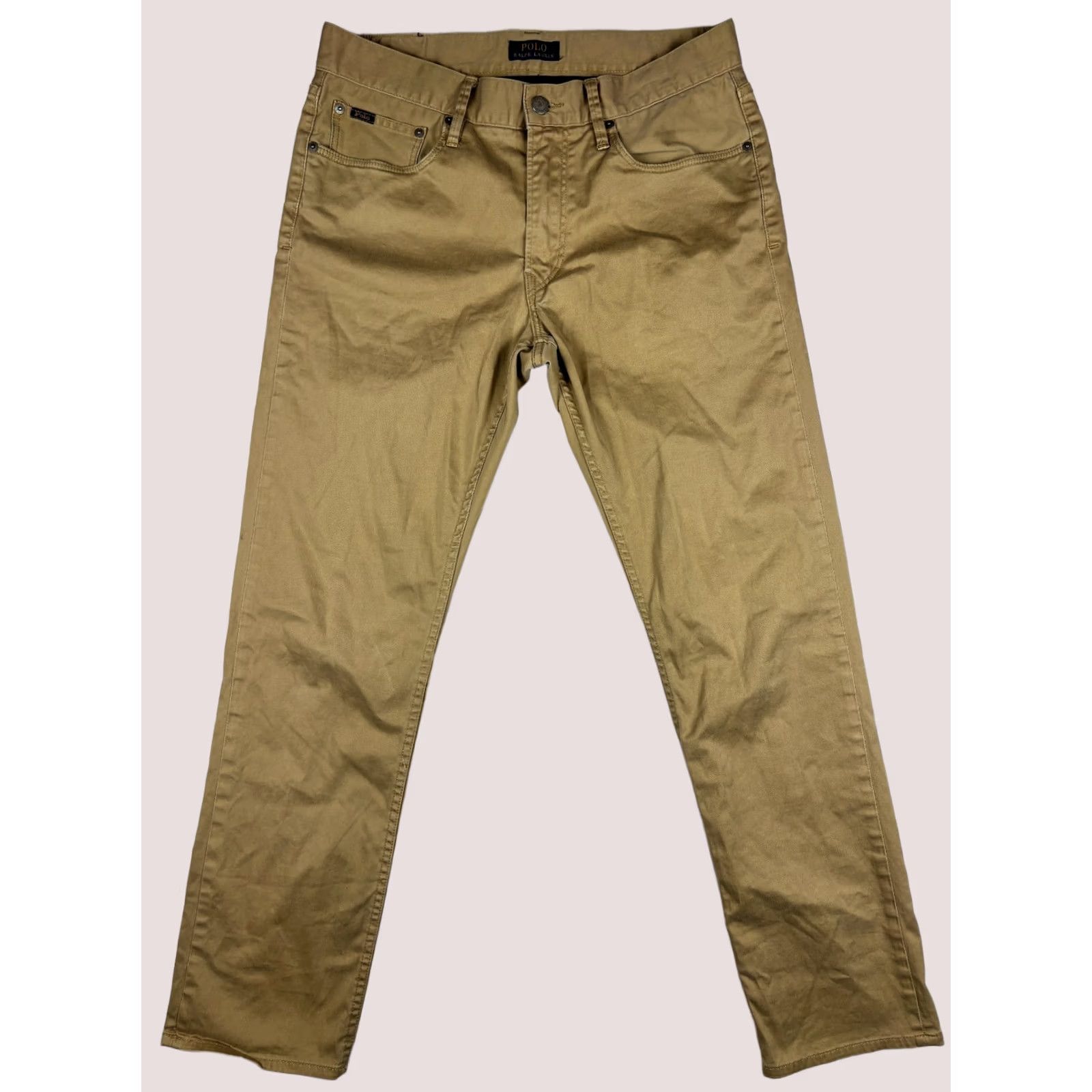 Polo Ralph Lauren Pants Mens 32x32 Tan Khaki Prospect Straight Chino Leather Patch in Brown, Men's (Size Xs)