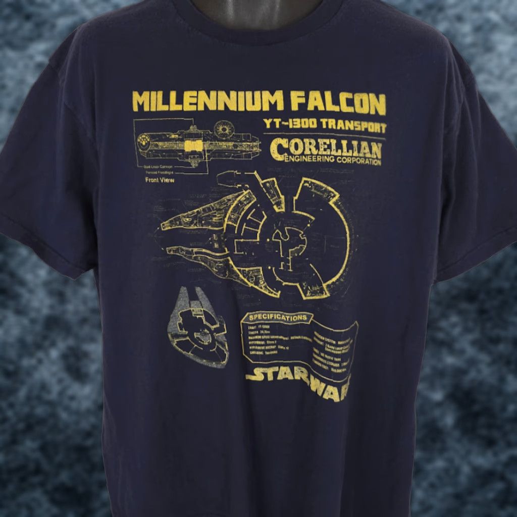 Star Wars Star Wars T Shirt Mens XL Blue Millennium Falcon YT-1300 Blueprint Movie Size US XL / EU 56 / 4 - 1 Thumbnail