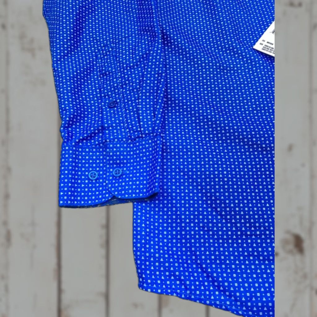 Nine West NWT Nine West Dress Shirt Men's Large Blue White Design Long Sleeve Button Up Size 42R - 1 Thumbnail