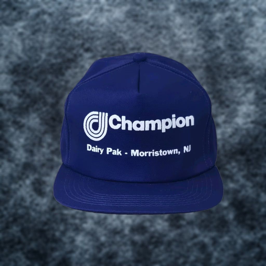 Champion VINTAGE K-Products Hat CHAMPION DAIRY PAK Men's Blue Snapback Made In The US Cap Adjustable 1990s Cotton Blue Mens Size ONE SIZE - 1 Thumbnail