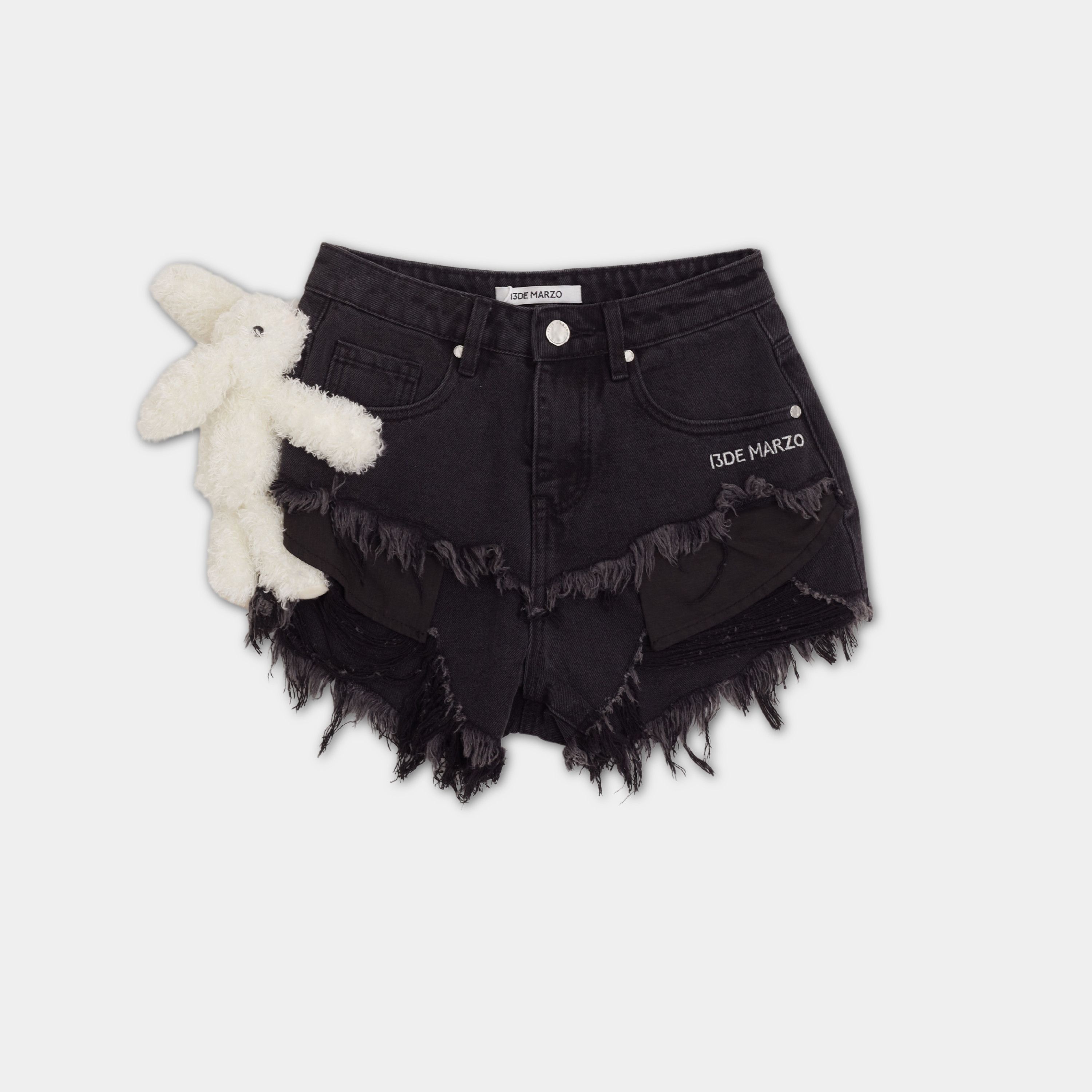 image of 13De Marzo 13 Demarzo Graffiti Double Layer Shorts Black, Women's (Size 28)