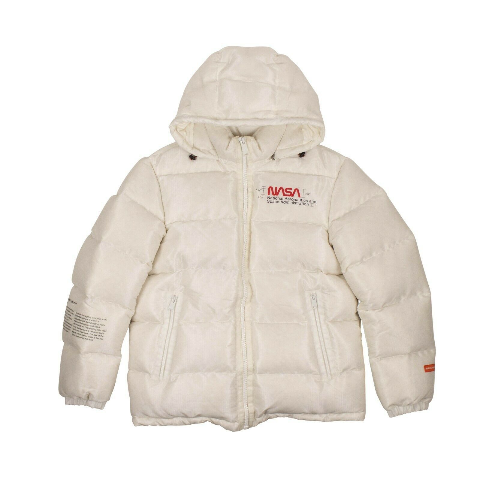 image of Heron Preston White Down Nasa Puffer Coat Size M, Men's