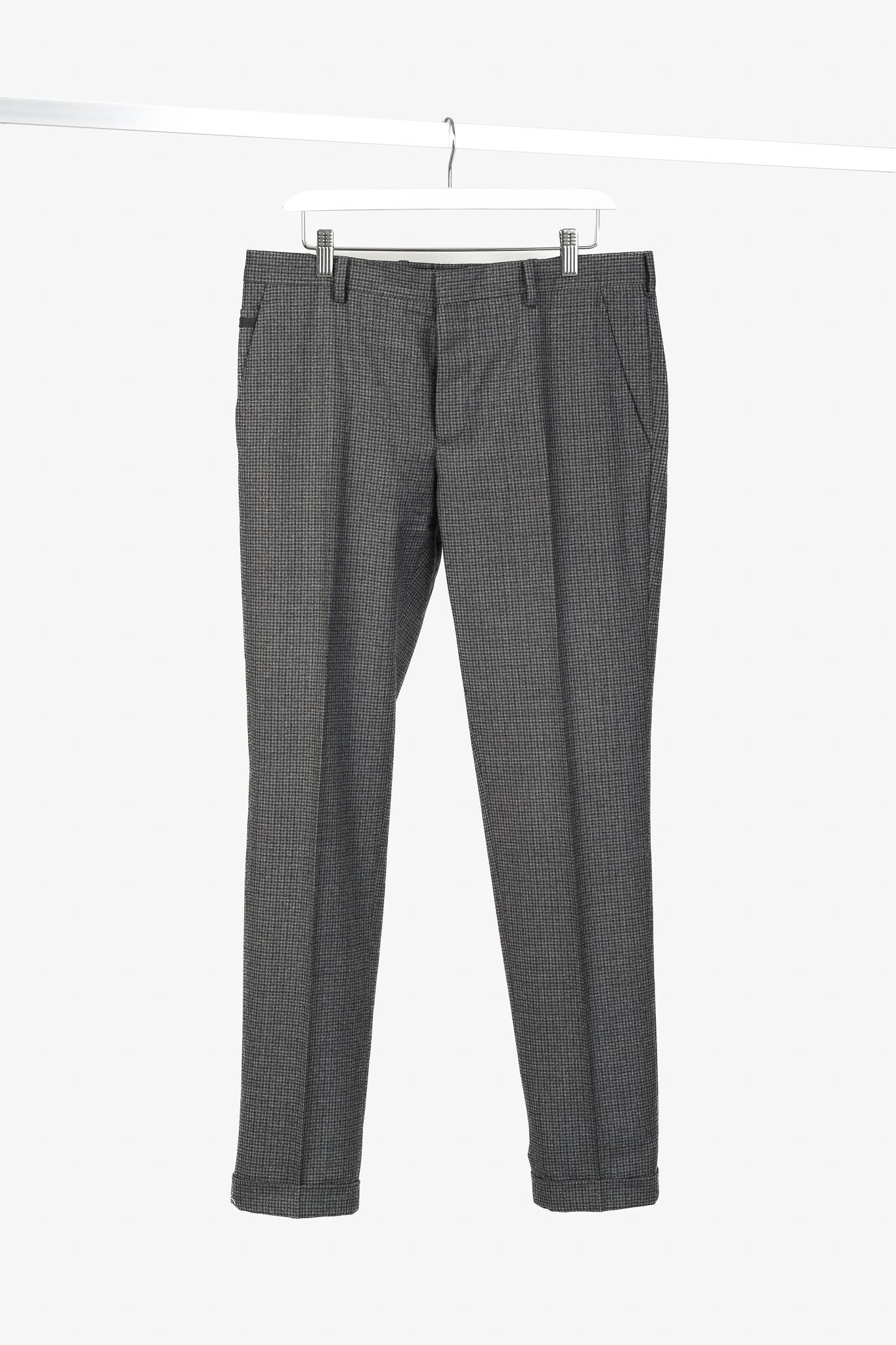 Prada Prada Grey-Check Virgin Wool-Suiting Cuffed Trousers Size US 34 / EU 50 - 1 Thumbnail
