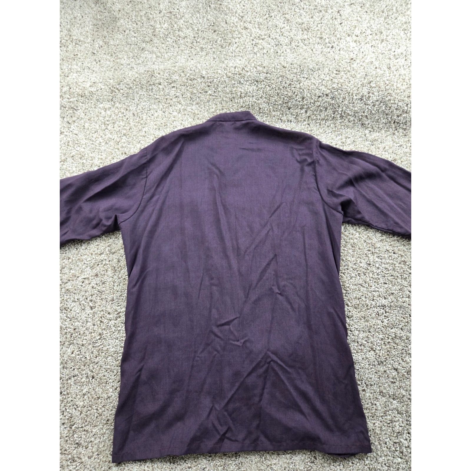 Vintage VINTAGE BonHomme Shirt Mens M Purple Band Collar Pleated Front Button-Up Solid Polyester Blend Size 40R - 6 Thumbnail