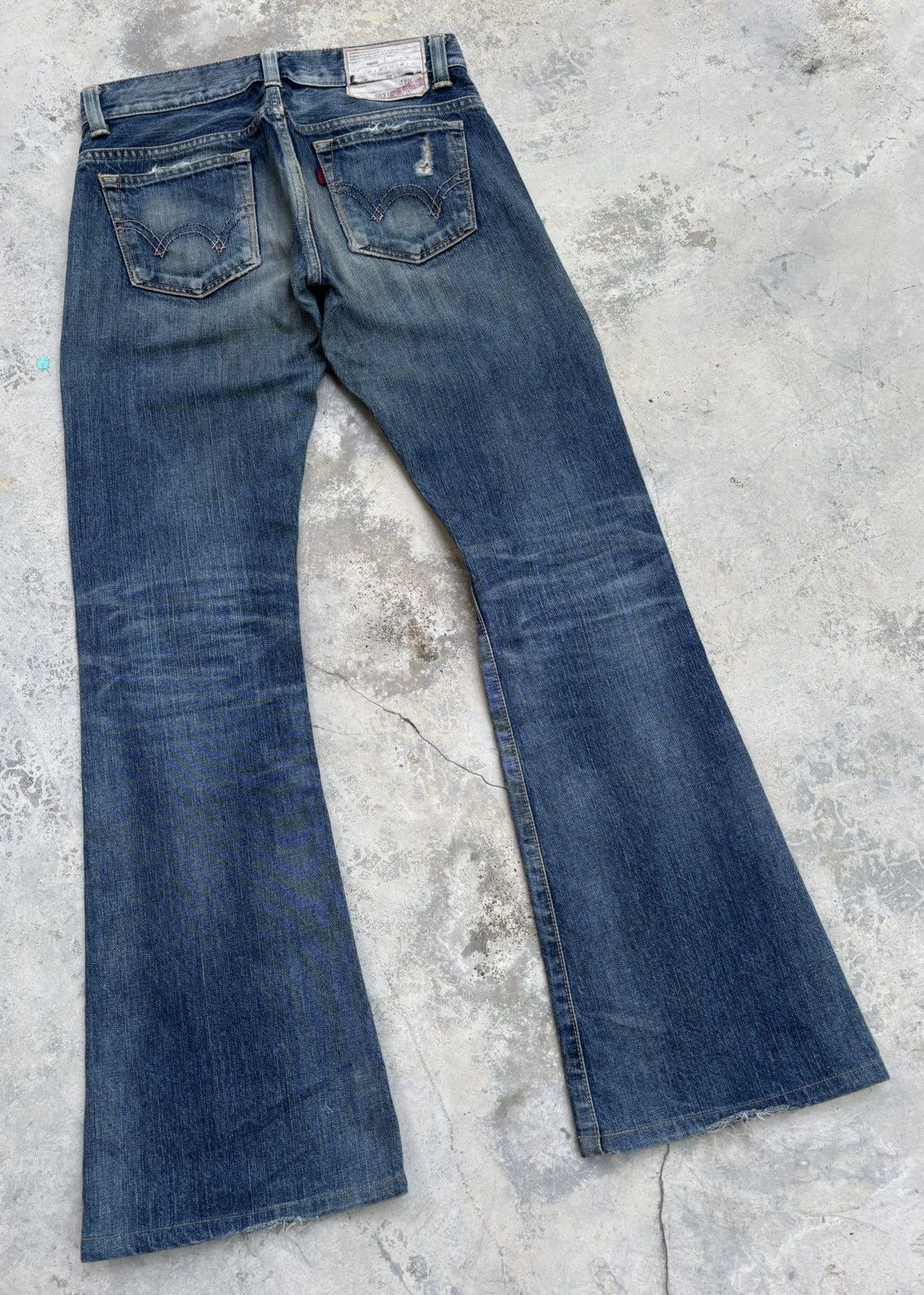 If Six Was Nine Flare Jeans Edwin 503 Japan Mud Wash Distress Bootcut Jean Size 29" - 4 Thumbnail