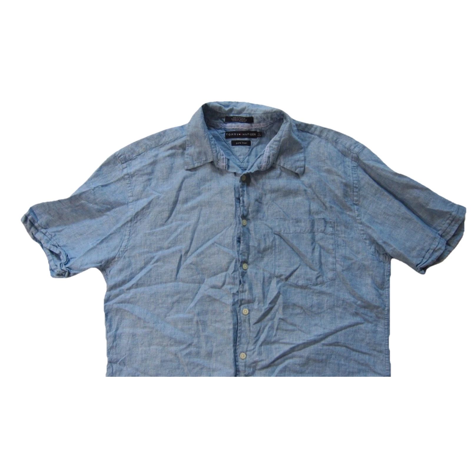 Tommy Hilfiger Tommy Hilfiger Shirt Men Large 100% Linen Chambray Blue Button Down Short Sleeve L Size US L / EU 52-54 / 3 - 5 Thumbnail
