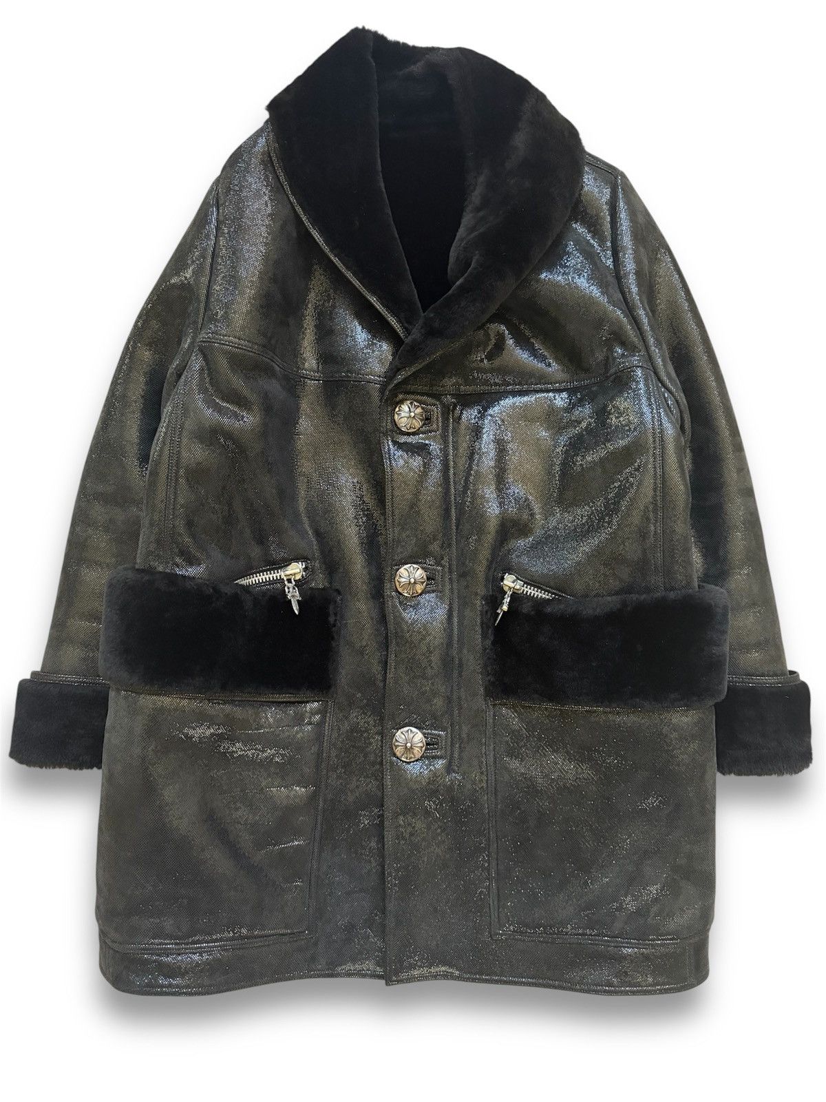 Chrome Hearts One of One Foil Suede Shearling Peacoat Size US M / EU 48-50 / 2 - 1 Thumbnail