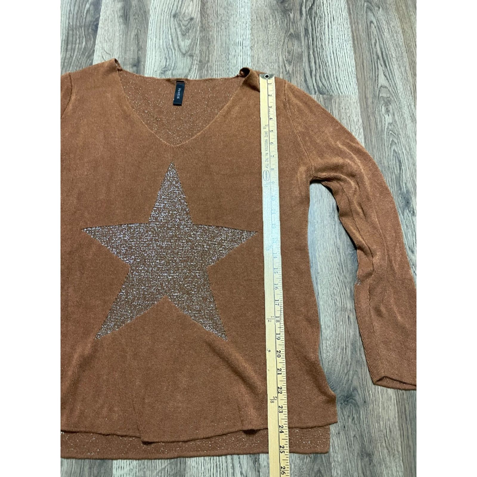 Vintage Venti6 Shirt Women's S/M Brown Gold Star Long Sleeve V-neck T-Shirt Casual Fall Spring Summer Size S / US 4 / IT 40 - 6 Thumbnail