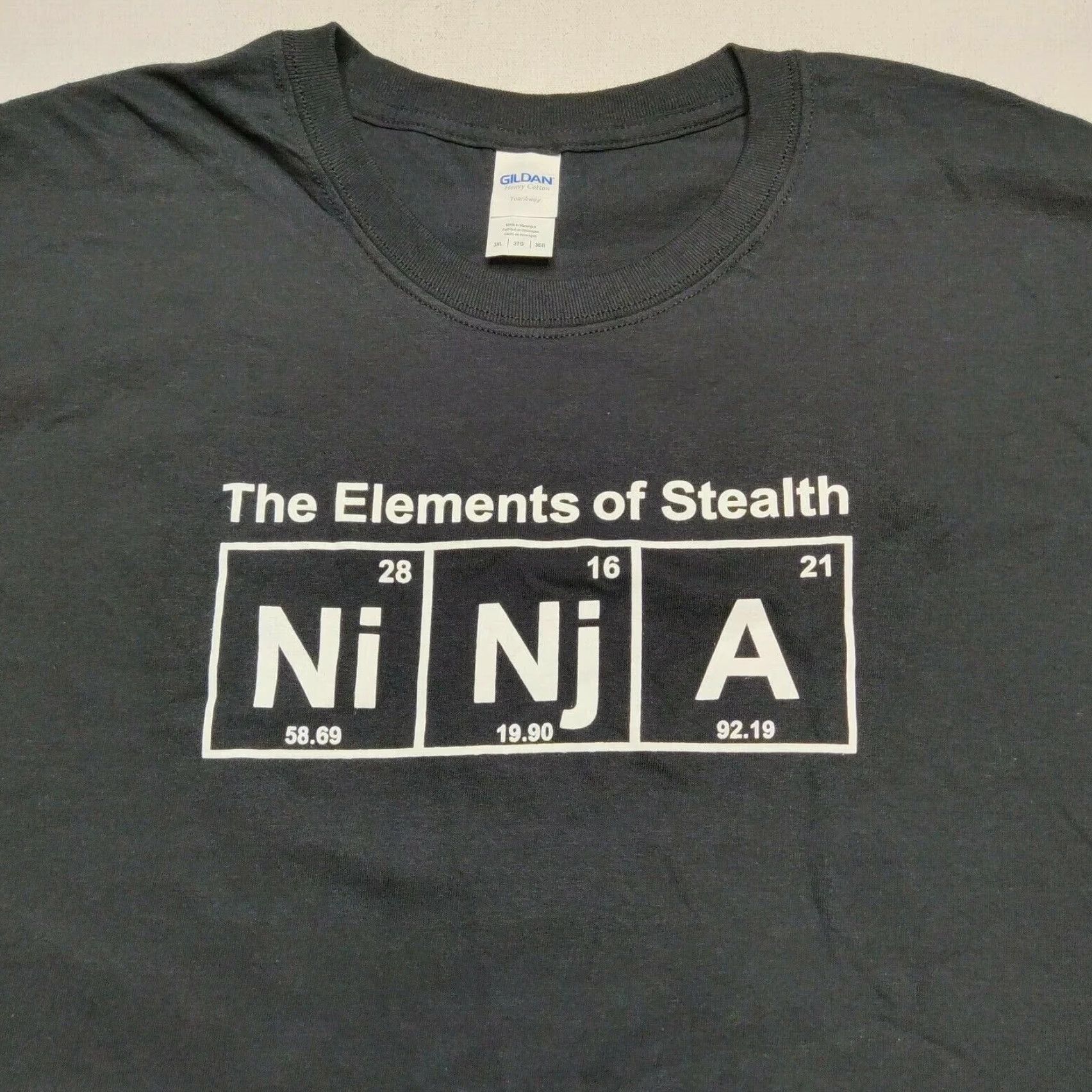 Gildan NINJA The Elements of Surprise Ni Nj A Periodic Table Humor Men 3XL T-Shirt NEW Black Short Sleeve Crew Neck Graphic Tee Size US XXL / EU 58 / 5 - 2 Thumbnail