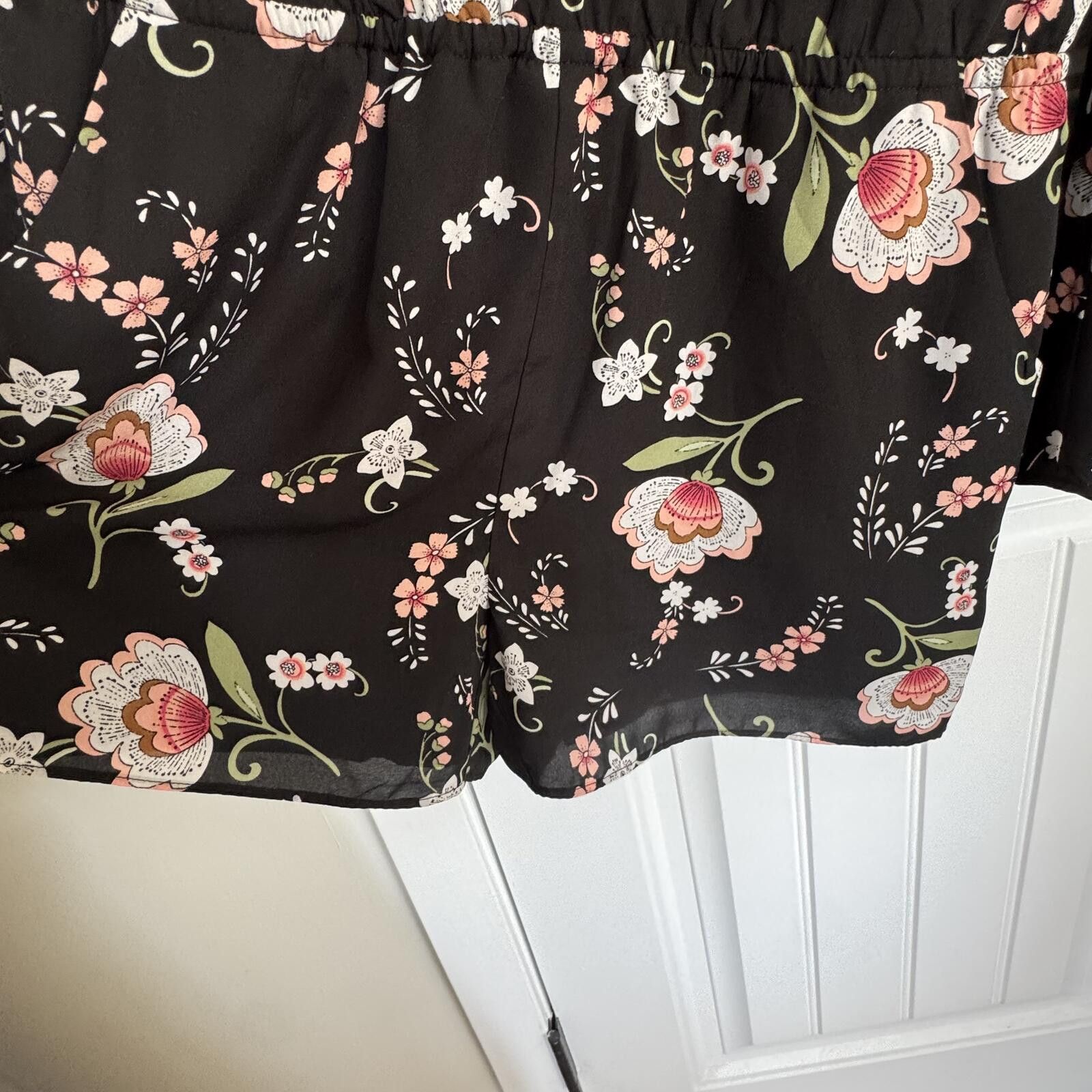 Other Kaari Blue Black Floral Romper with Bell Sleeves-Size 2 Size 26" / US 2 / IT 38 - 3 Thumbnail