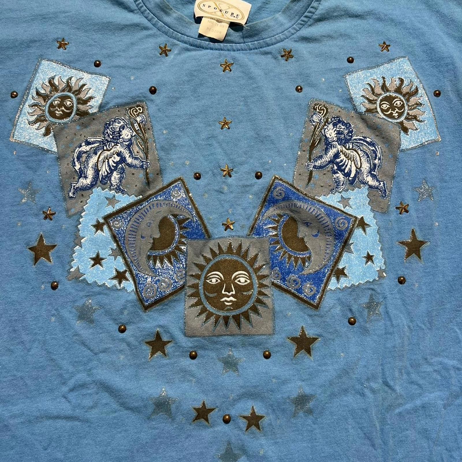 Other Vintage 90s Exposure USA Sun & Moon Angel Blue Tshirt Size M / US 6-8 / IT 42-44 - 4 Thumbnail