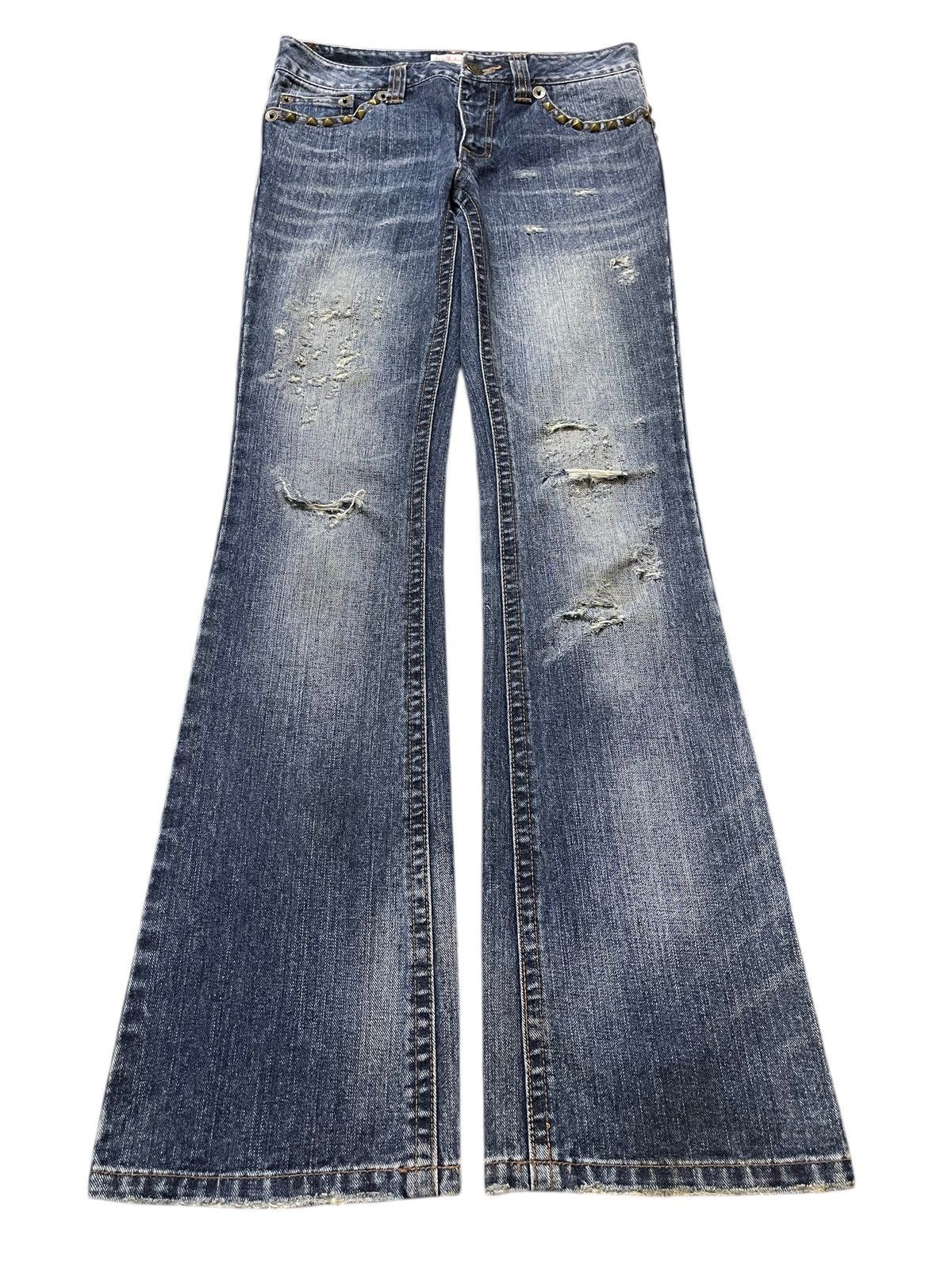 14th Addiction Vintage Japanese Brand Faded Wash Distressed Flared Jeans Size US 28 / EU 44 - 1 Thumbnail
