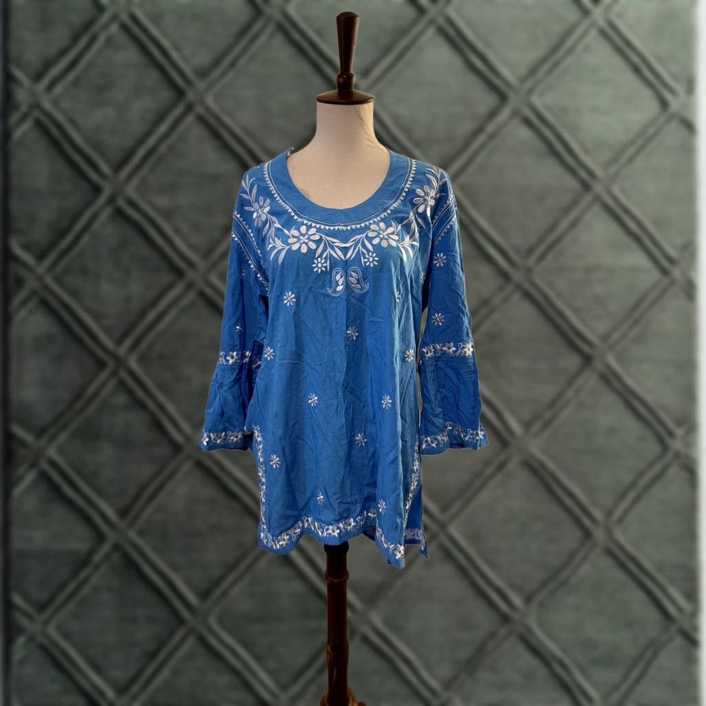 Escada VINTAGE Escapada Floral Bell Sleeve Tunic Blue White Size Medium New Size M / US 6-8 / IT 42-44 - 1 Thumbnail