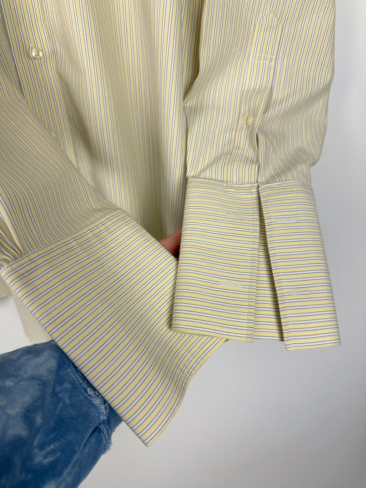 Brooks Brothers Brooks Brothers Slim Yellow Stripe Formal French Cuff Shirt Size US XL / EU 56 / 4 - 4 Thumbnail