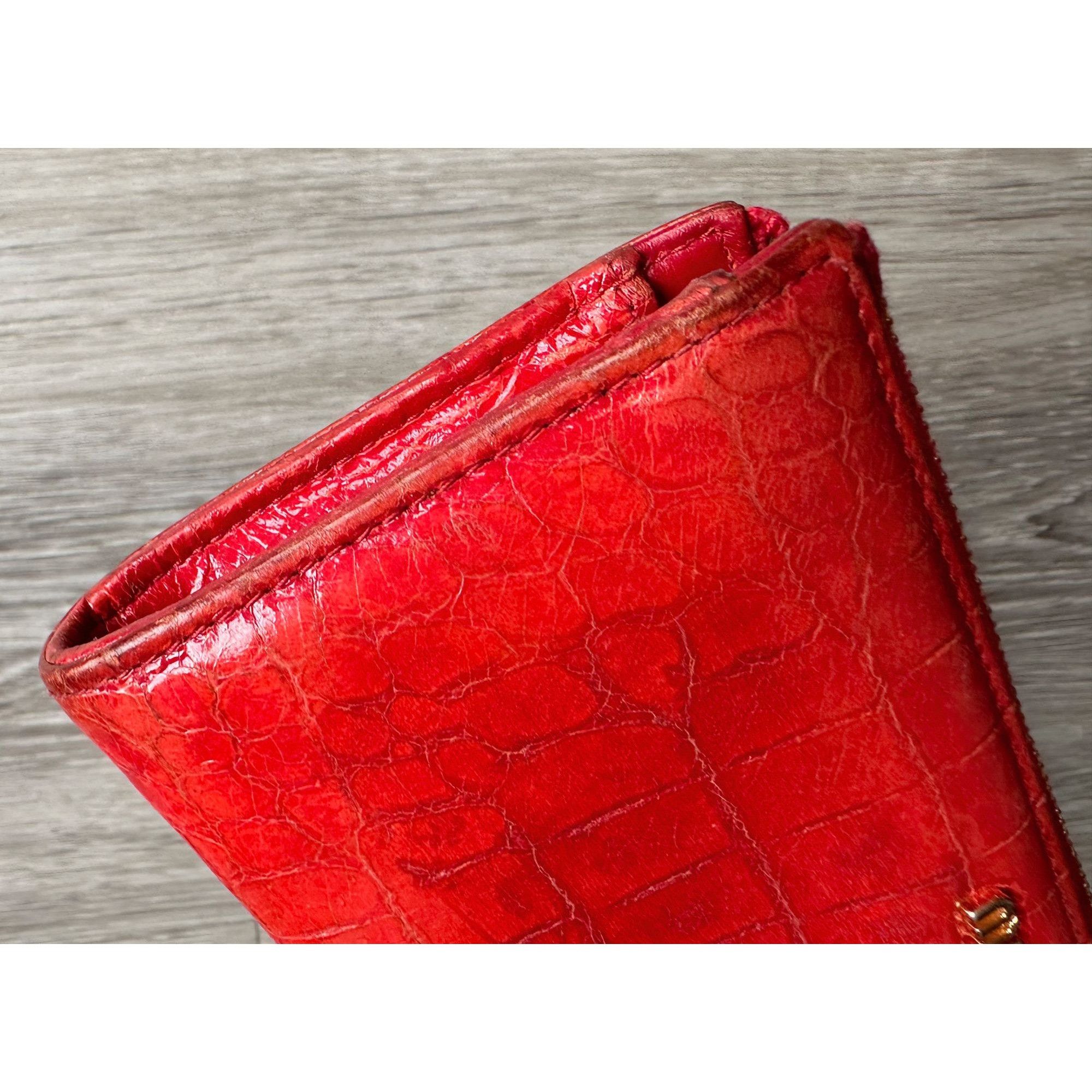 Miu Miu Miu Miu Red Croc Embossed Leather Zip Around Wallet with Box Size ONE SIZE - 7 Thumbnail