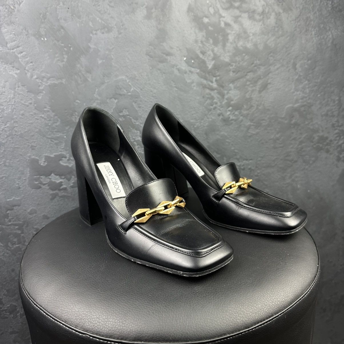 Jimmy Choo JIMMY CHOO Womens Black Diamond Tilda Leather Heeled Size US 9 / IT 39 - 5 Thumbnail