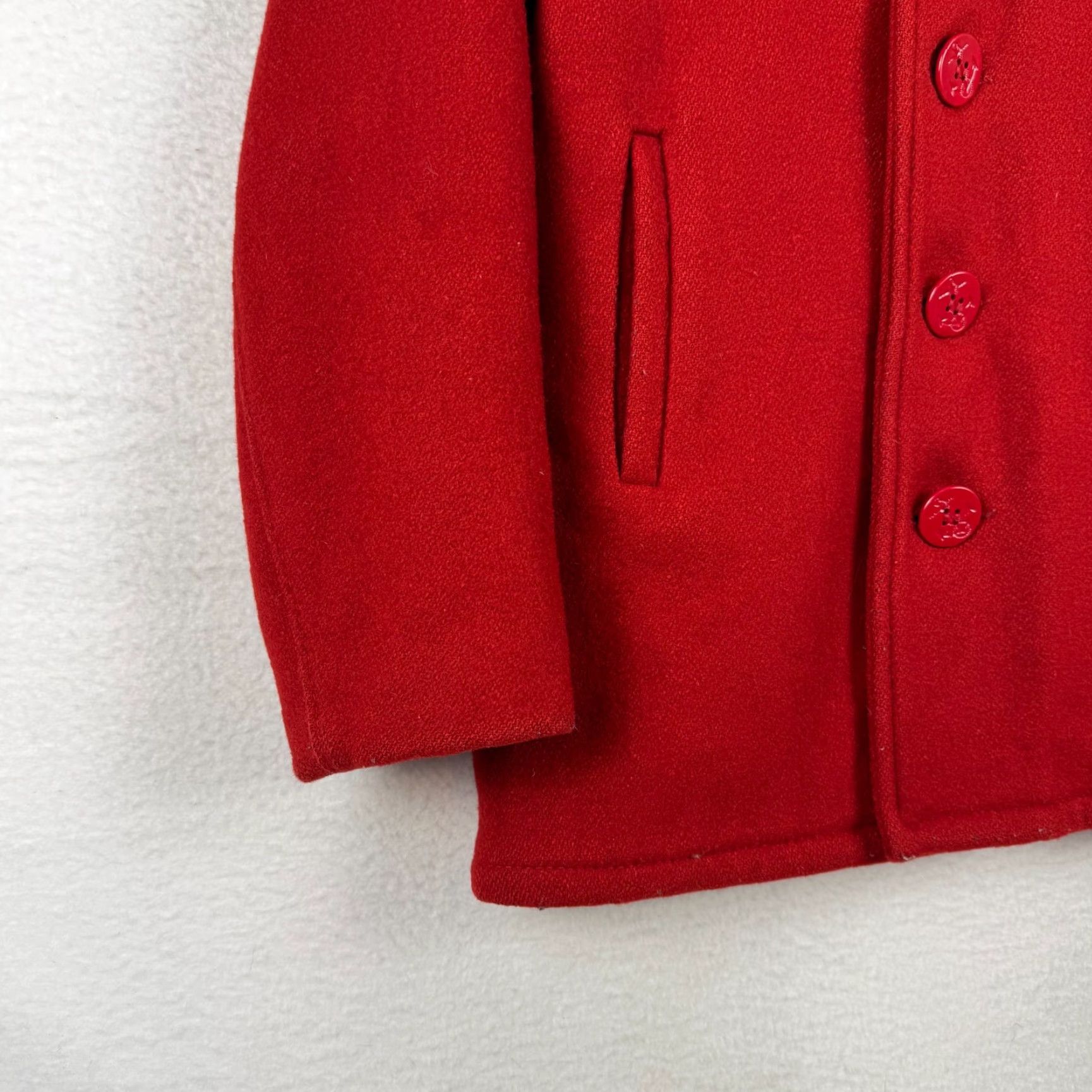 Schott VINTAGE SCHOTT MEN'S Coat Pea Jacket Sailor Red Wool 36 Single Breasted Anchor Buttons Navy Lined Winter Fall Mens Size US XXS / EU 40 - 2 Thumbnail
