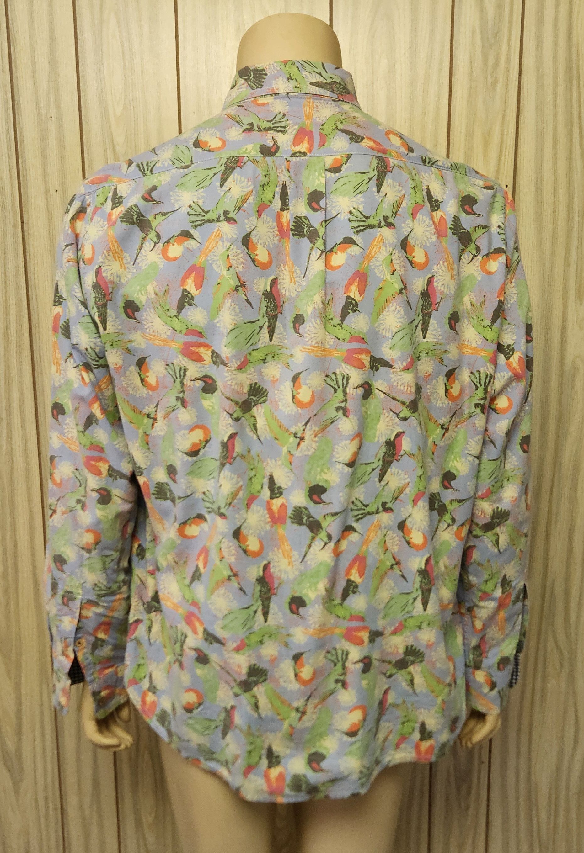 Alan Flusser men's Flusser shirt L blue cotton birds flowers button-down Size US L / EU 52-54 / 3 - 6 Thumbnail