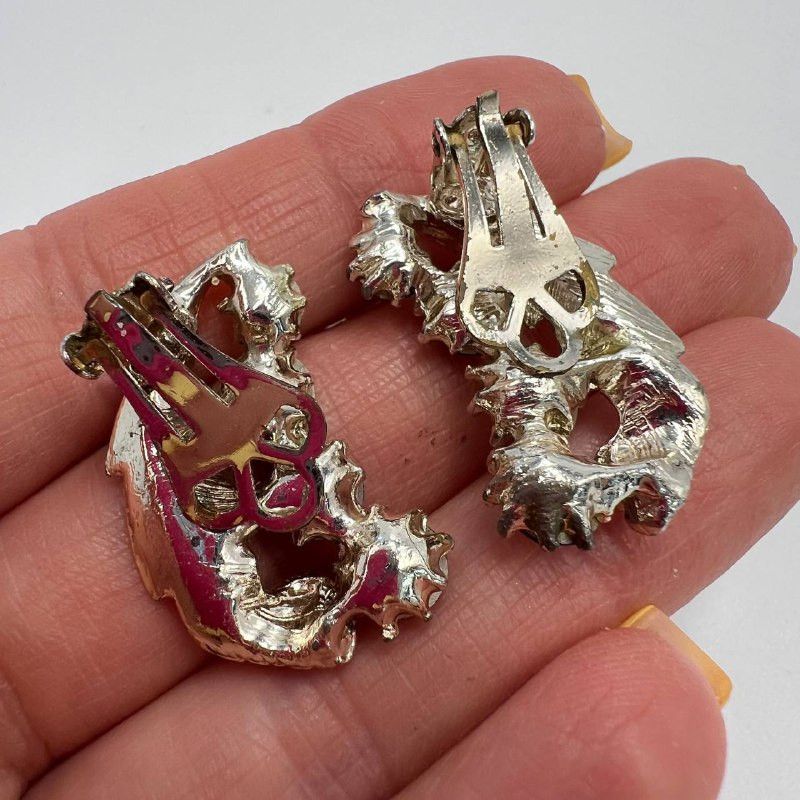 Vintage Vintage Clip On Earrings | Blue Aurora Borealis Rhinestones Size ONE SIZE - 2 Thumbnail