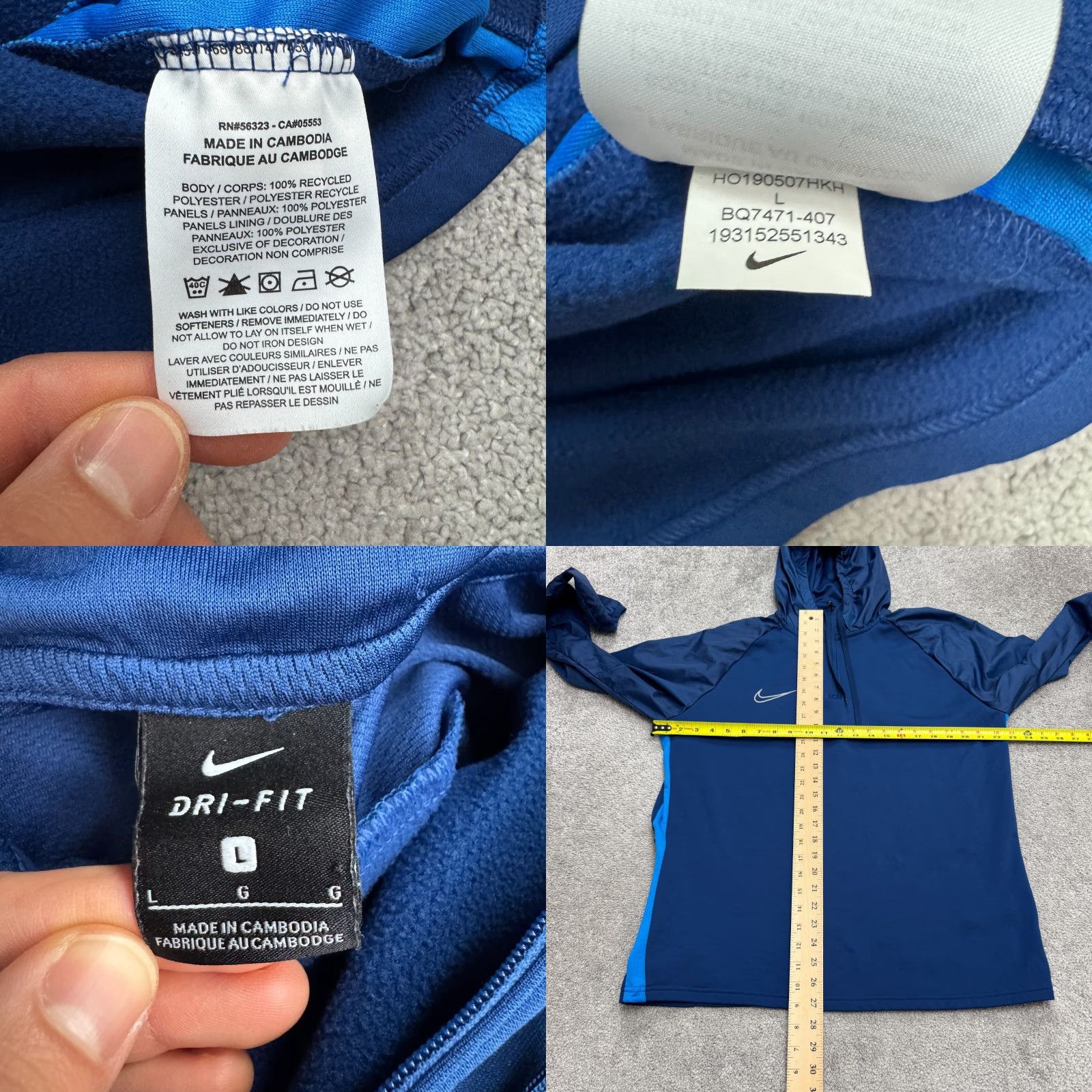 Nike Nike Dri-Fit Academy Hoodie Raglan Sleeve Pullover Mens Large Blue Football, Sports, Athleisure, Classic, Outdoor, Nike Dri-FIT Size L / US 10 / IT 46 - 8 Thumbnail