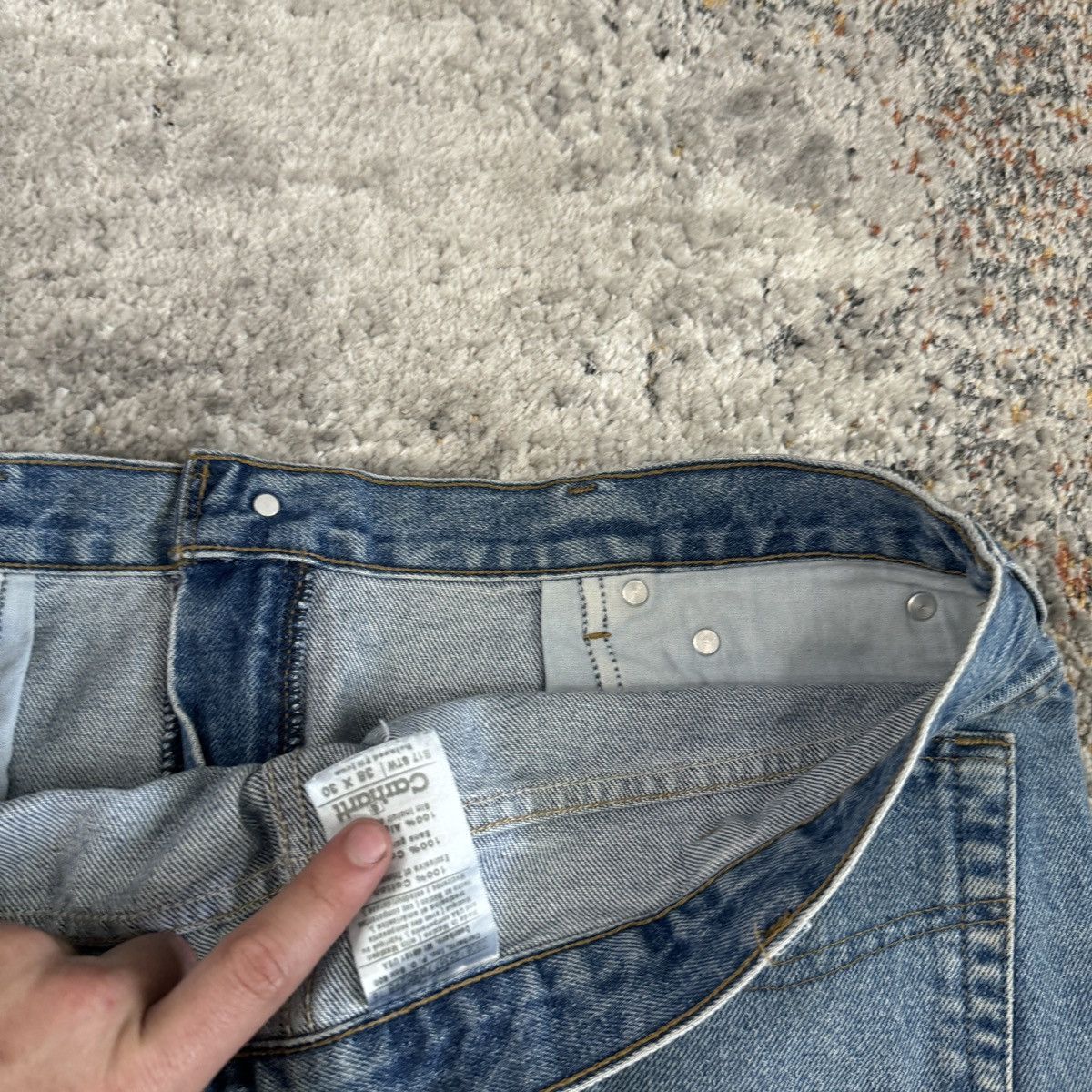 Carhartt × Vintage Vintage 90s Carhartt light wash wide leg workwear jeans Size US 36 / EU 52 - 4 Thumbnail