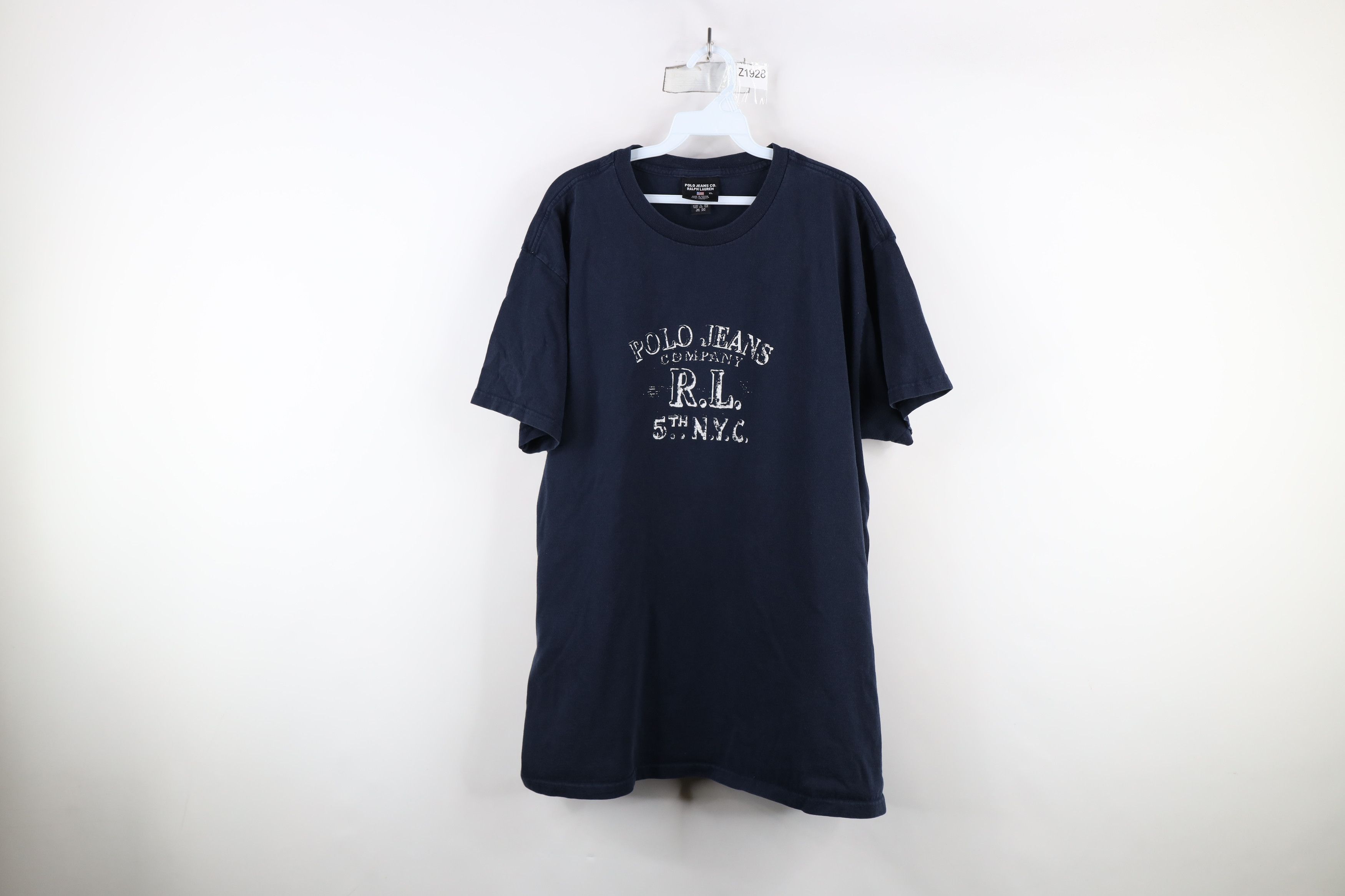 Ralph Lauren × Vintage Vintage 90s Ralph Lauren Spell Stamp New York T-Shirt Blue Size US XL / EU 56 / 4 - 1 Thumbnail