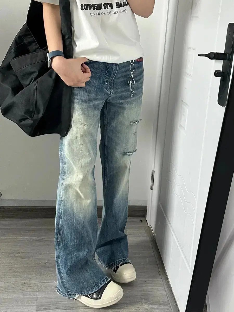 Japanese Brand Retro loose and distressed micro flared jeans Size US 30 / EU 46 - 6 Thumbnail