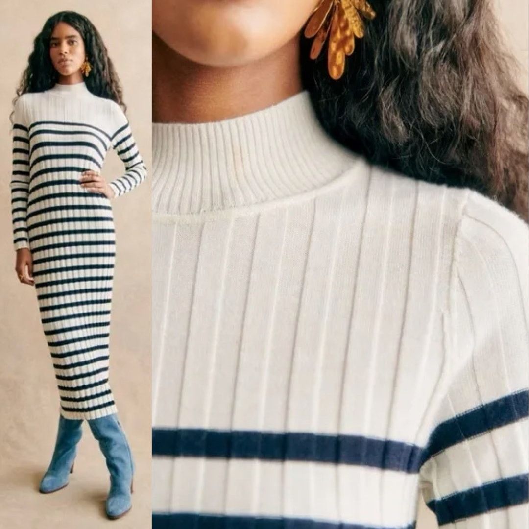 Sezane Sezane | Katrina Dress Ecru Navy Striped Sweater Dress XL Size XL / US 12-14 / IT 48-50 - 2 Thumbnail