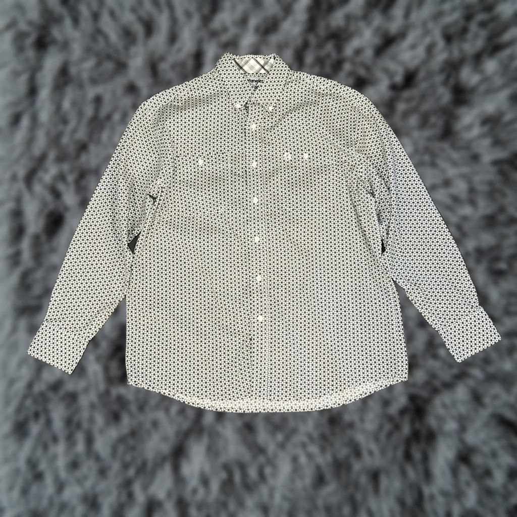 Wrangler VINTAGE Wrangler George Strait Geo Floral Western Long Sleeve Button Down Large Mens White Cotton Spandex 98/2 Size US L / EU 52-54 / 3 - 1 Thumbnail