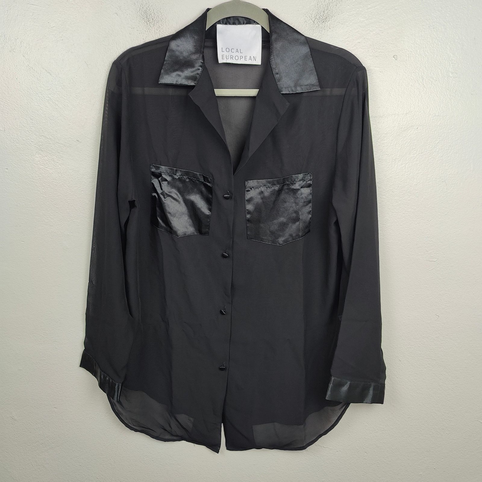 Other Local European Sheer Mesh Top Womens Black Button Up Size XS / US 0-2 / IT 36-38 - 1 Thumbnail