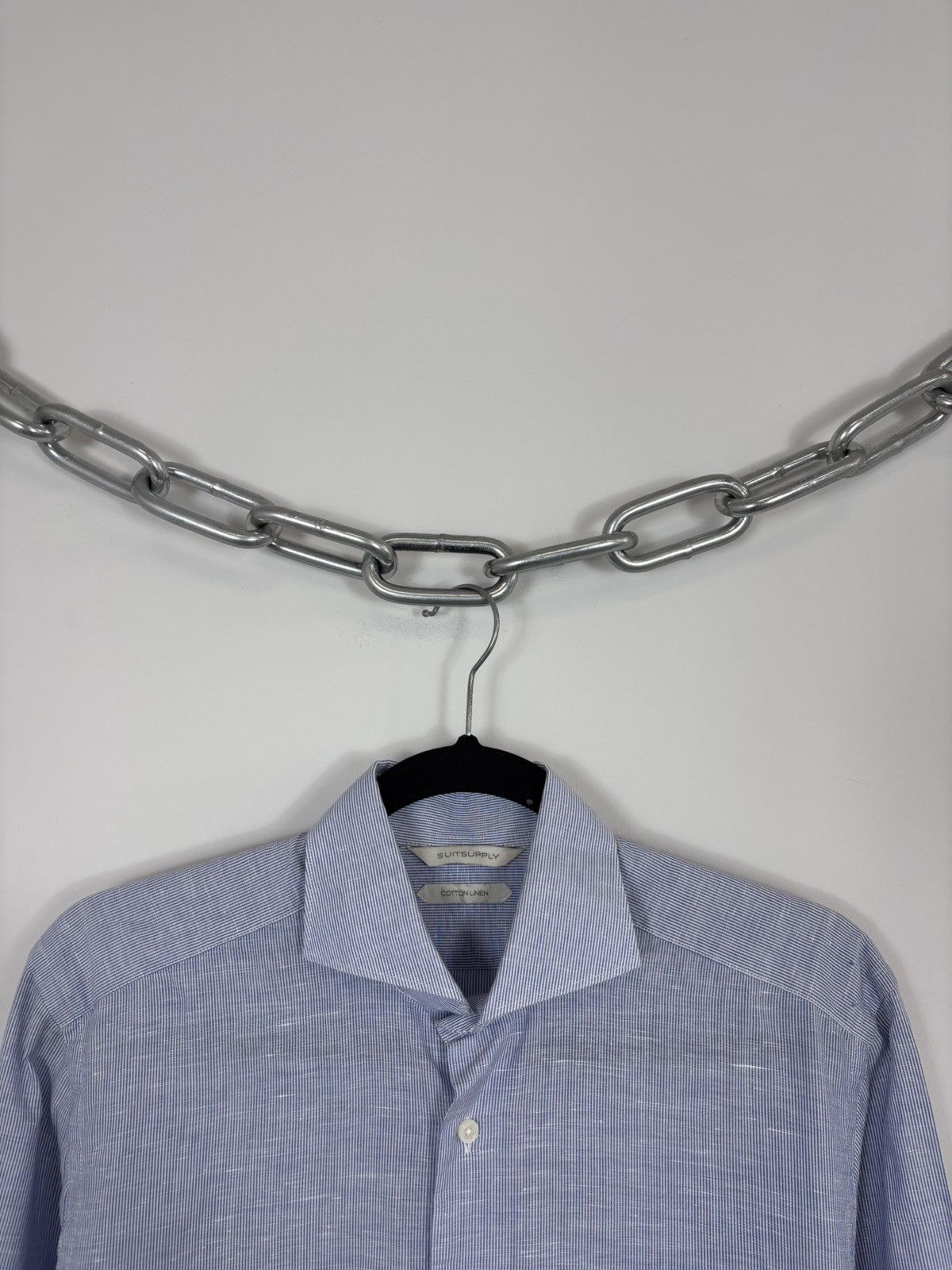 Suitsupply Suitsupply Light Blue Striped Cotton Linen Button Up Shirt Size US S / EU 44-46 / 1 - 3 Thumbnail