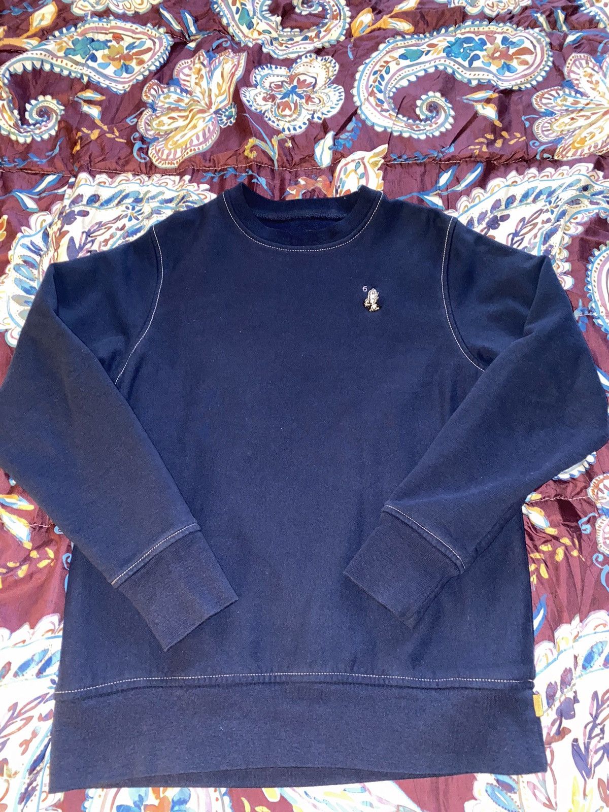 image of Drake x Octobers Very Own Ovo 6 God Sweater ( Gold Tag) Size Medium in Blue, Men's