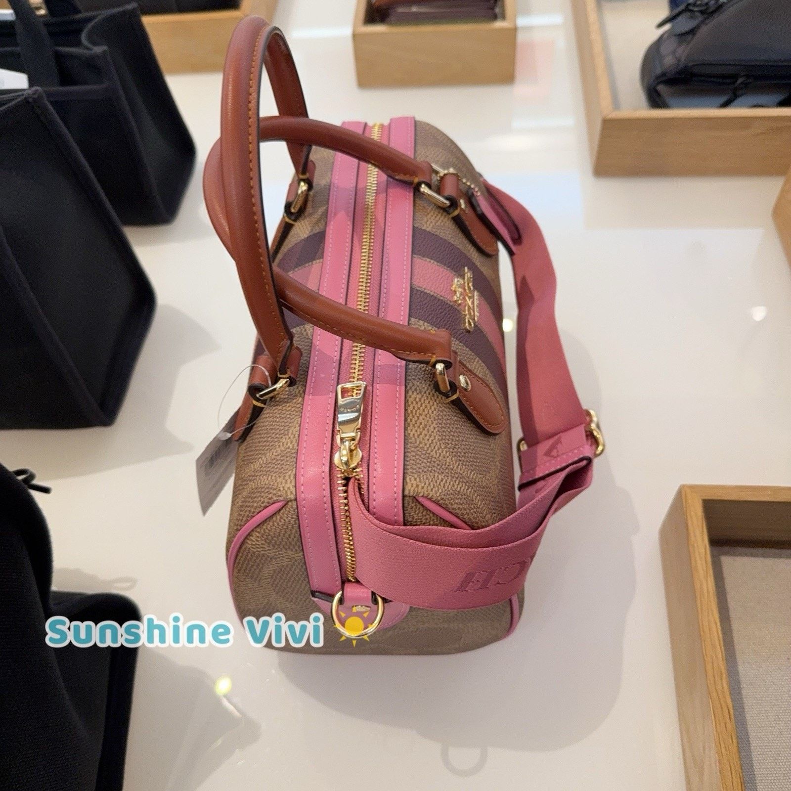 Coach NWT COACH Rowan Satchel Bag With Stripe Print Gold/Tan CBI78 Size ONE SIZE - 2 Thumbnail