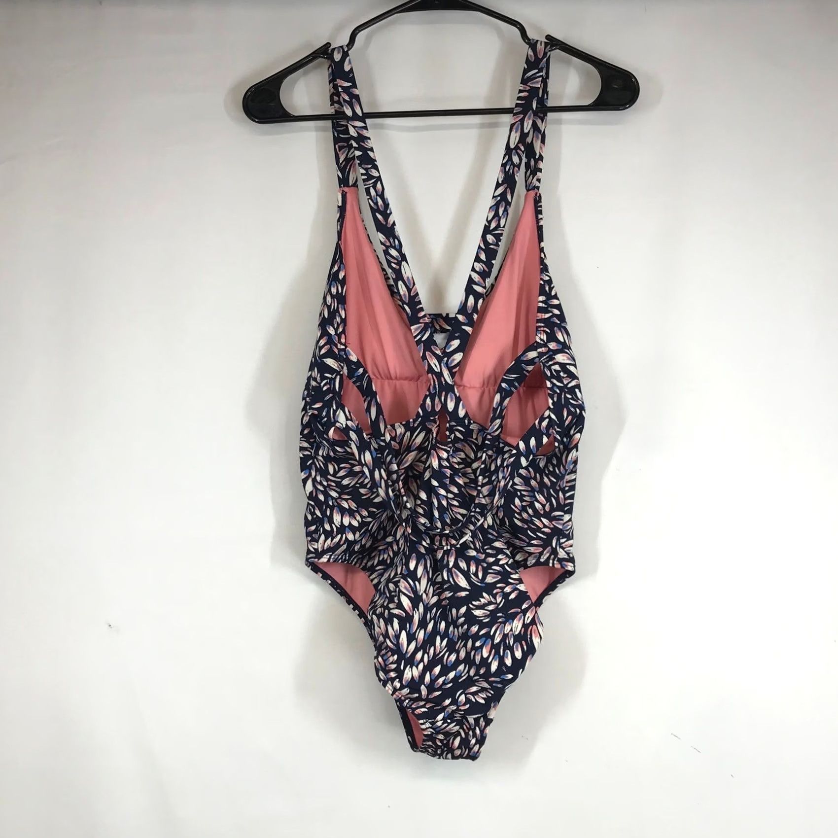 Vintage VINTAGE Carve Designs Womens XL Navy Blue Leaf Print V-Neck Strappy Back Swimsuit Size ONE SIZE - 4 Thumbnail