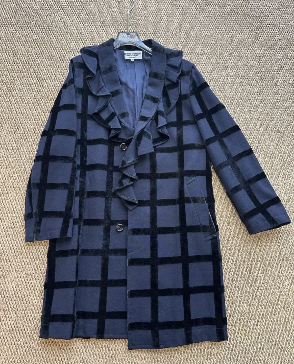 Comme des Garcons Comme des Garçons Navy Velvet Plaid Ruffle Coat CDG K23 Size M / US 6-8 / IT 42-44 - 1 Thumbnail