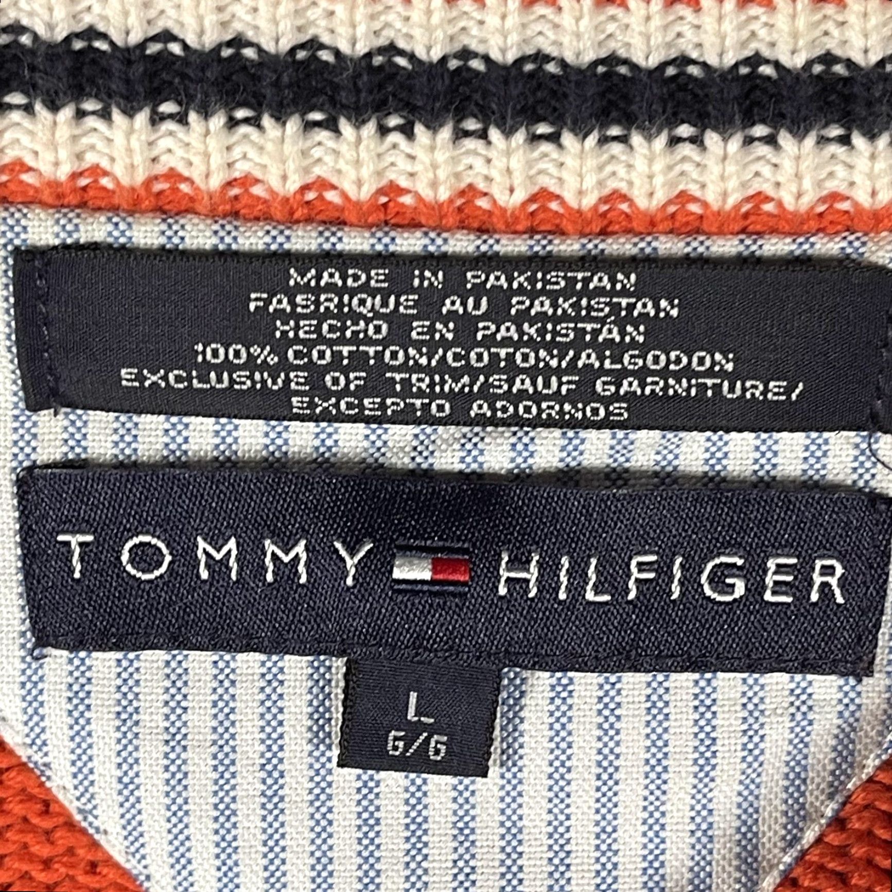 Tommy Hilfiger VINTAGE Tommy Hilfiger Sweater Mens Large Orange Cotton Crest Logo Crewneck Pullover Size US L / EU 52-54 / 3 - 5 Thumbnail