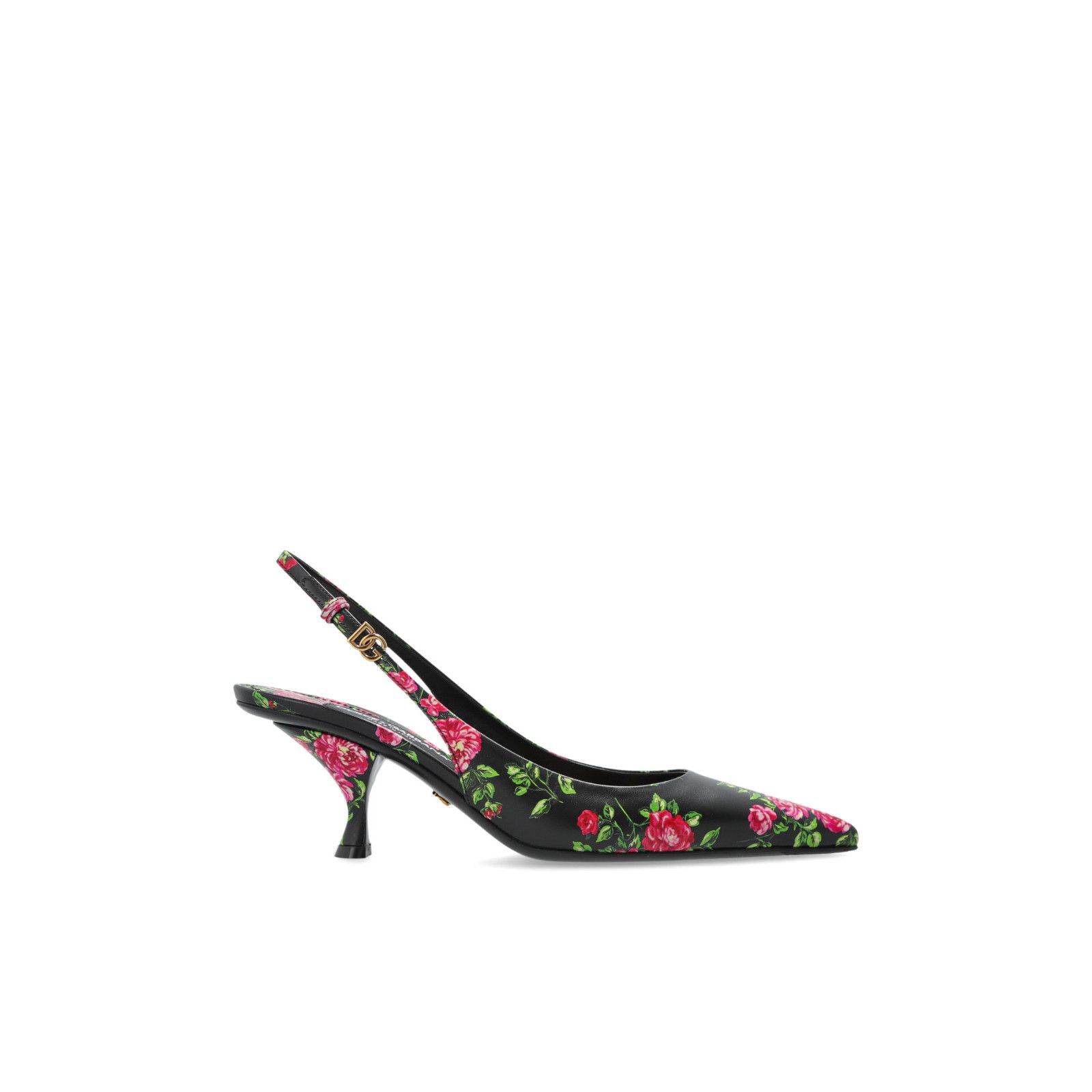 DOLCE&GABBANA Lollo Flower Black Leather 75mm Heel Mules New