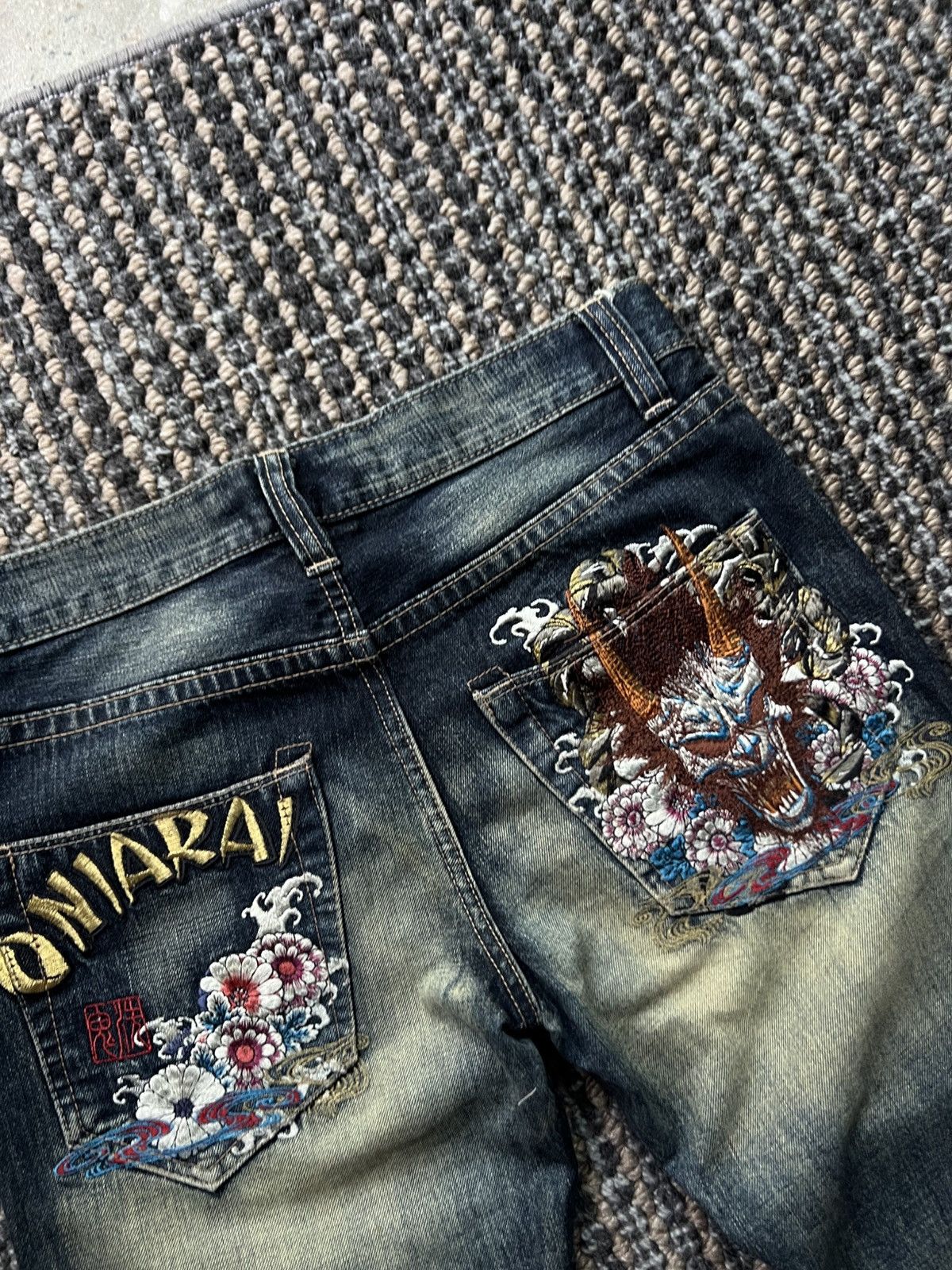 Japanese Brand 00’s Oniarai Embroided Evisu Style Jeans Japanese Demon Size US 29 - 3 Thumbnail