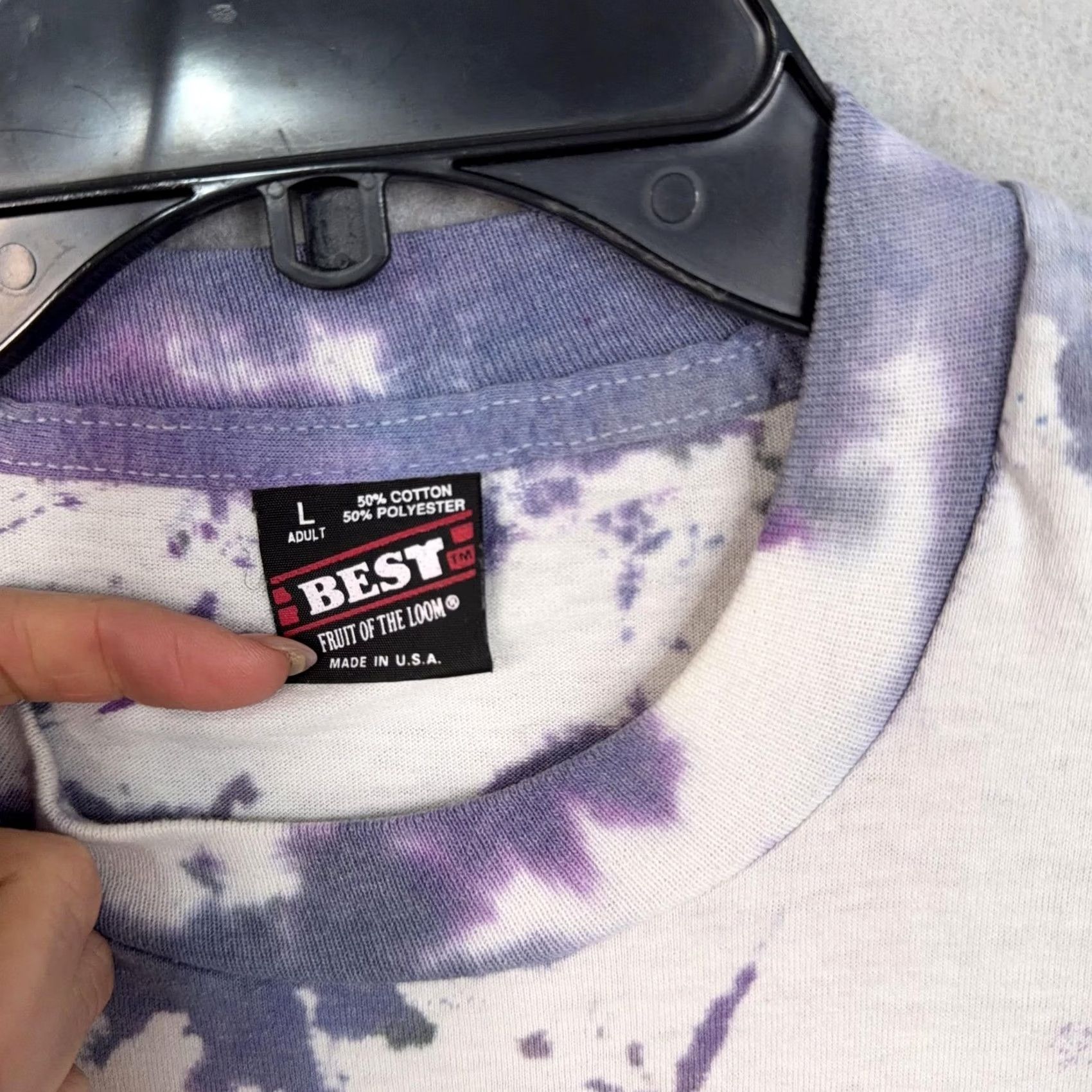 Fruit Of The Loom VINTAGE Fruit of the Loom Louisiana Boys Tour Shirt Mens Large White Purple Tie Dye 1992 90s Graphic Print Short Sleeve Crew Neck T-Shirt Mens Women? Size US L / EU 52-54 / 3 - 7 Thumbnail