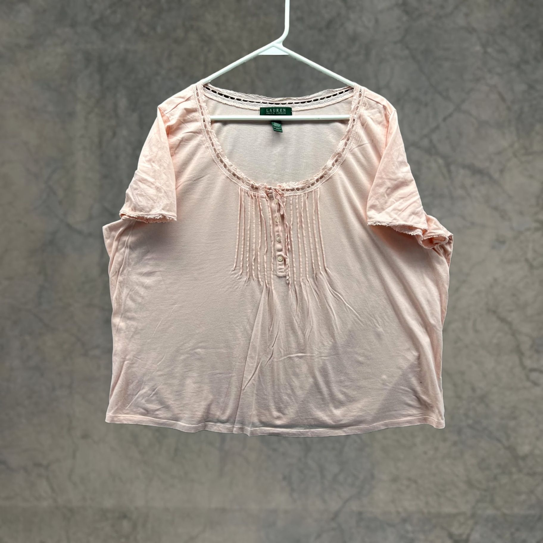 Ralph Lauren Lauren Ralph Shirt Womens 3X Pink Scoop Neck Short Sleeve Jersey Top Size XXL / US 16-18 / IT 52-54 - 1 Thumbnail